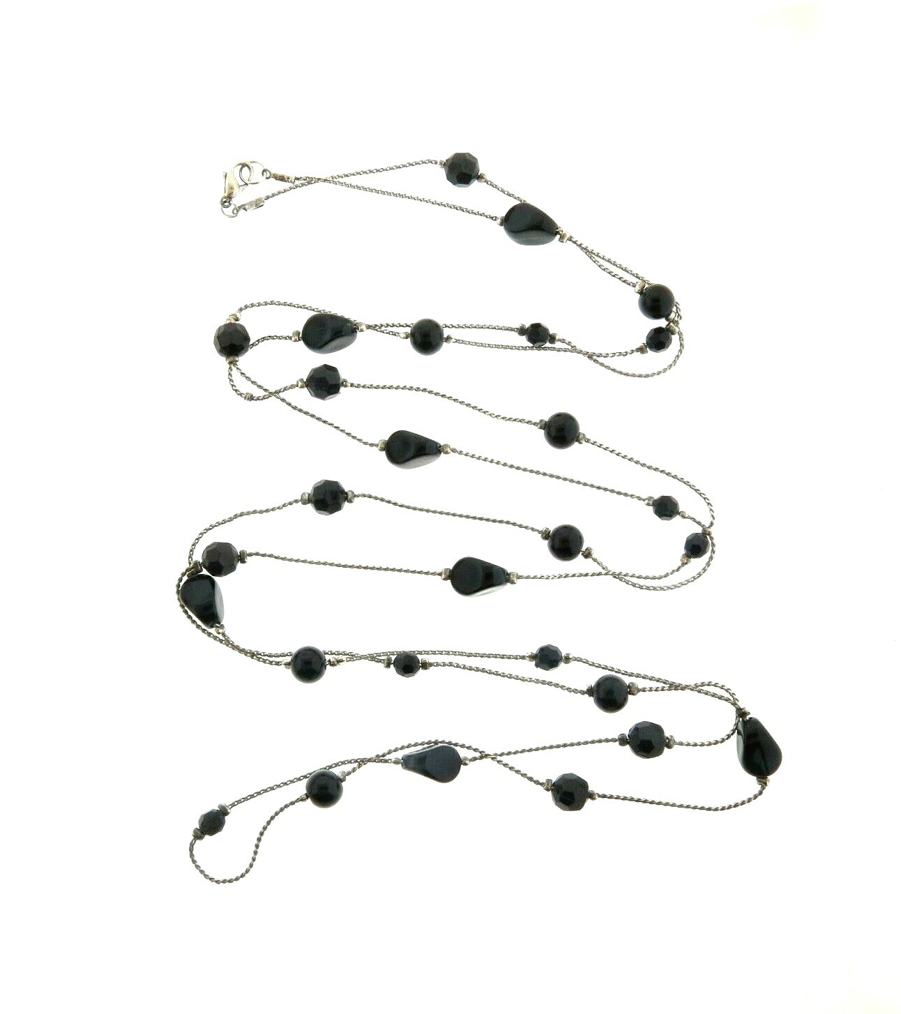 Black Lucite Bead Station Necklace Chain 8mm 50 In