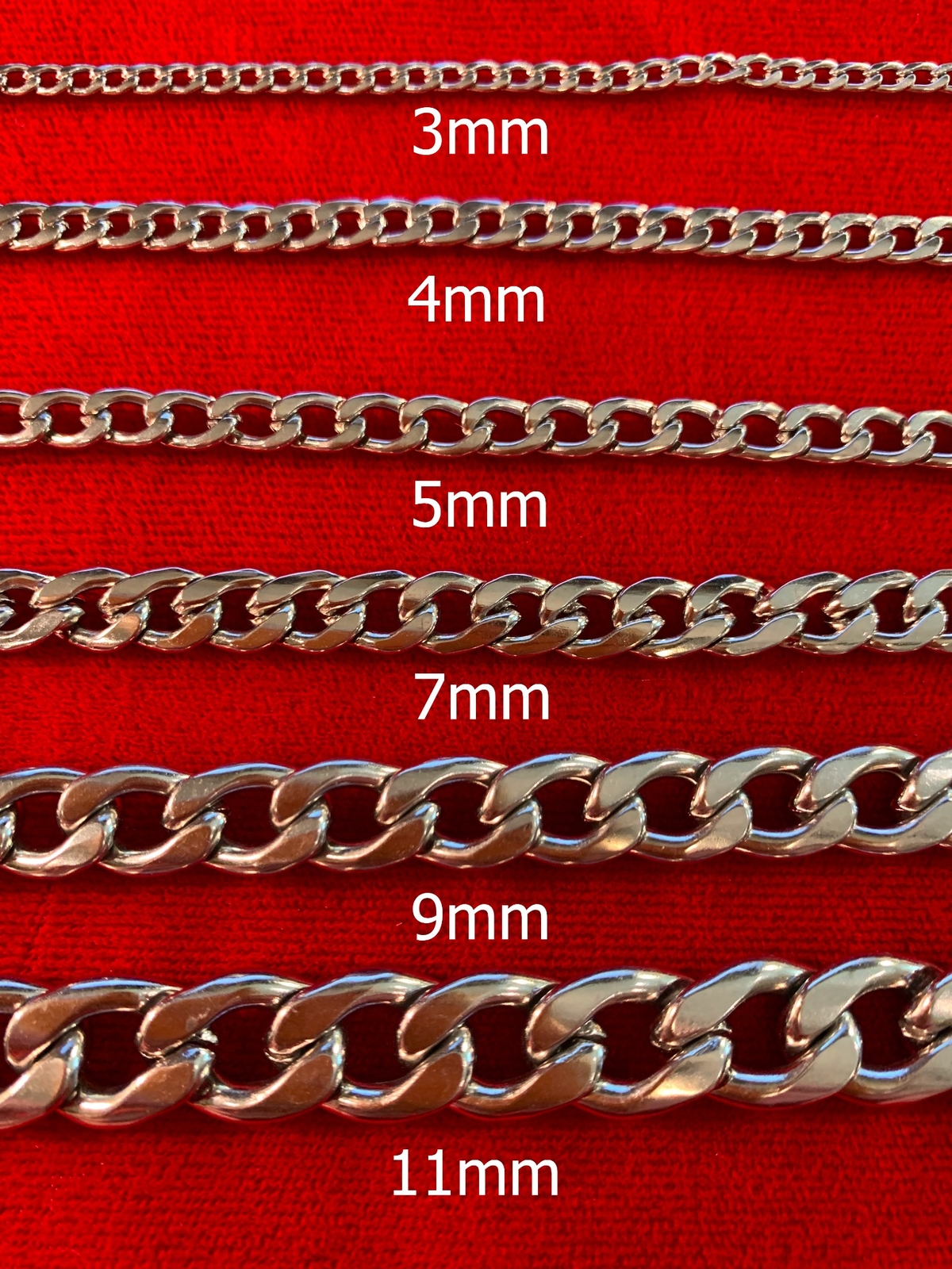 32 INCH, 3/4/5/7/9/11mmSTAINLESS STEEL CUBAN CURB SILVER CHAIN USA SELLER