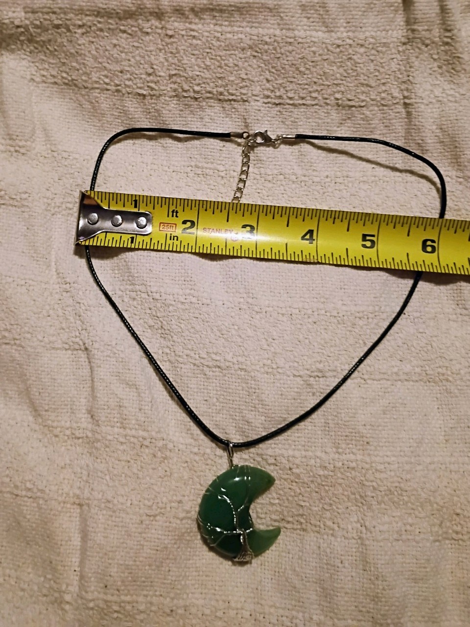 Green Aventurine Crescent Moon Tree of Life pendant Black Cord