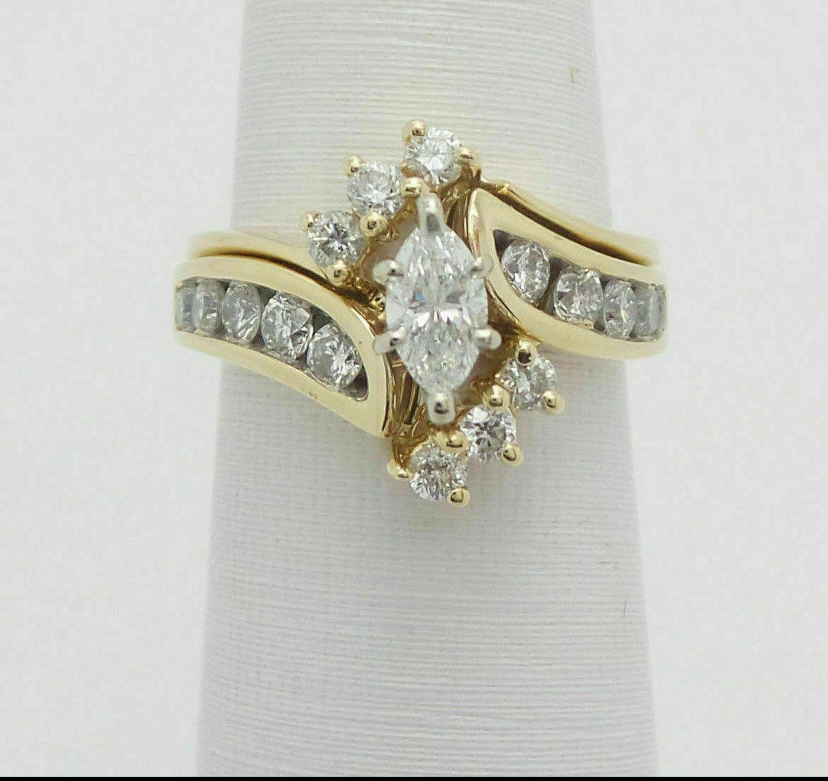2Ct Simulated Diamond Wedding Bridal Ring Set 14K Yellow Gold Plated Silver