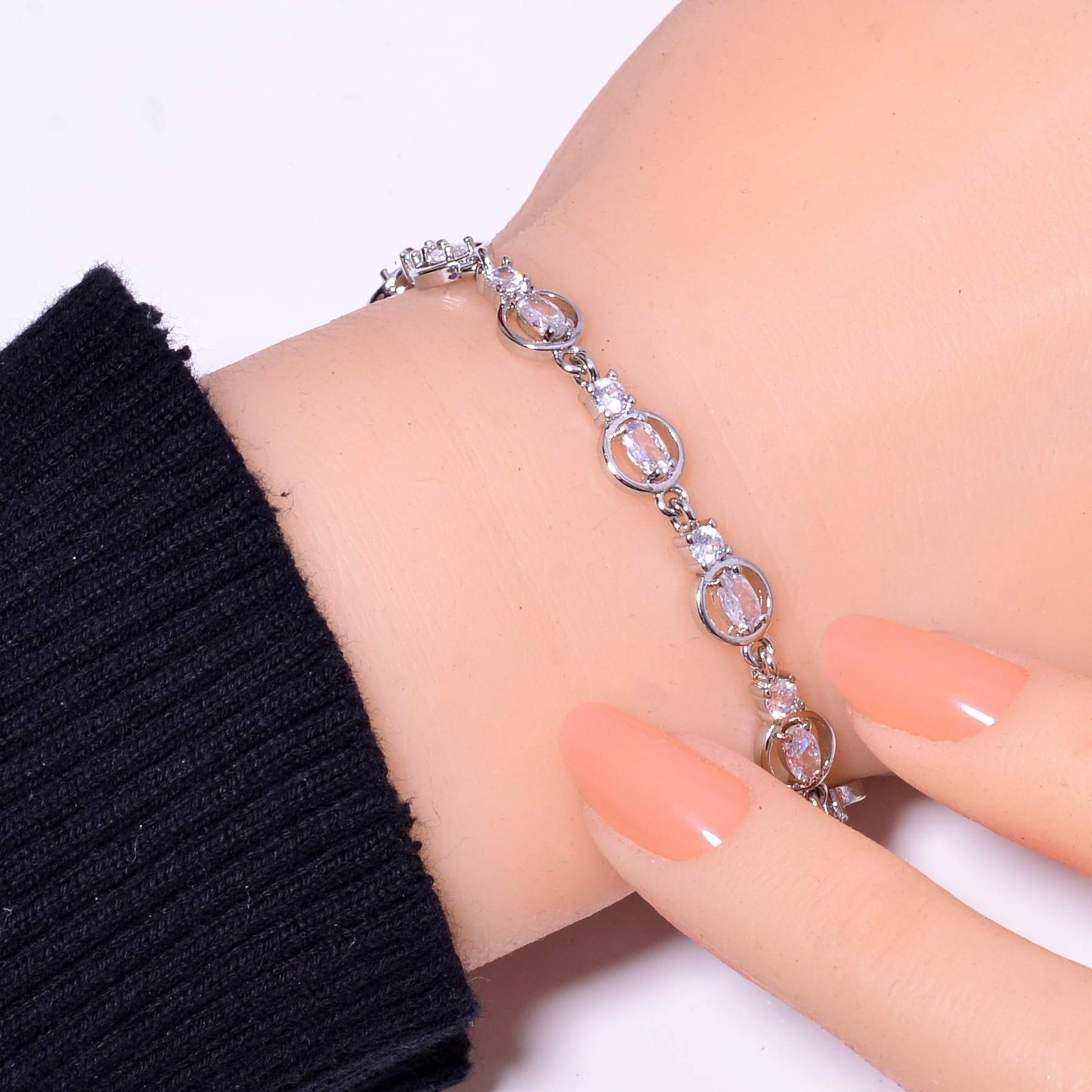 White Topaz & Cubic Zirconia 925 Sterling Silver Tennis Bracelet 8.99″ B73069529