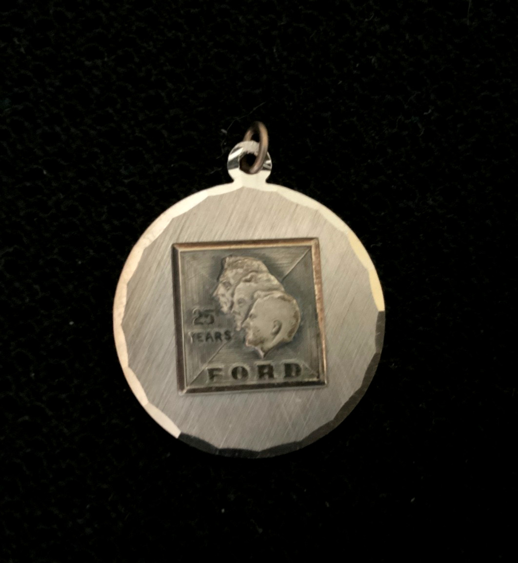 Vintage FORD Automotive 25 Year Service AWARD PENDANT Charm White Gold 10K GF