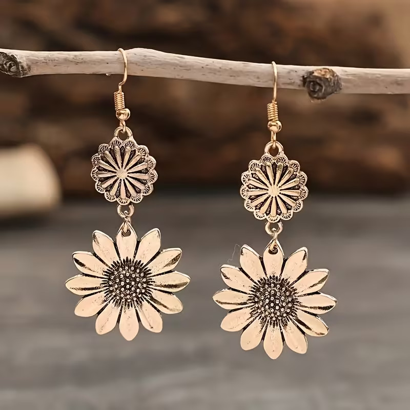Vintage Bohemian Sunflower Flower Earrings Jewelry Women Holiday Gift