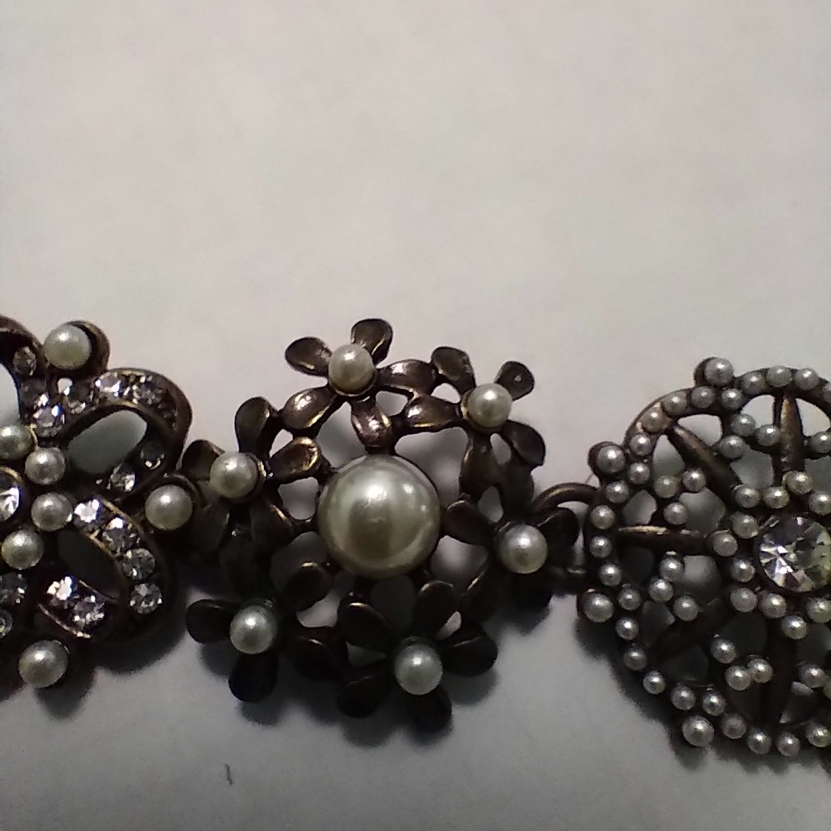 Plunder Design Signed Clear Rhinestone and Faux Pearl Bracelet with Extender