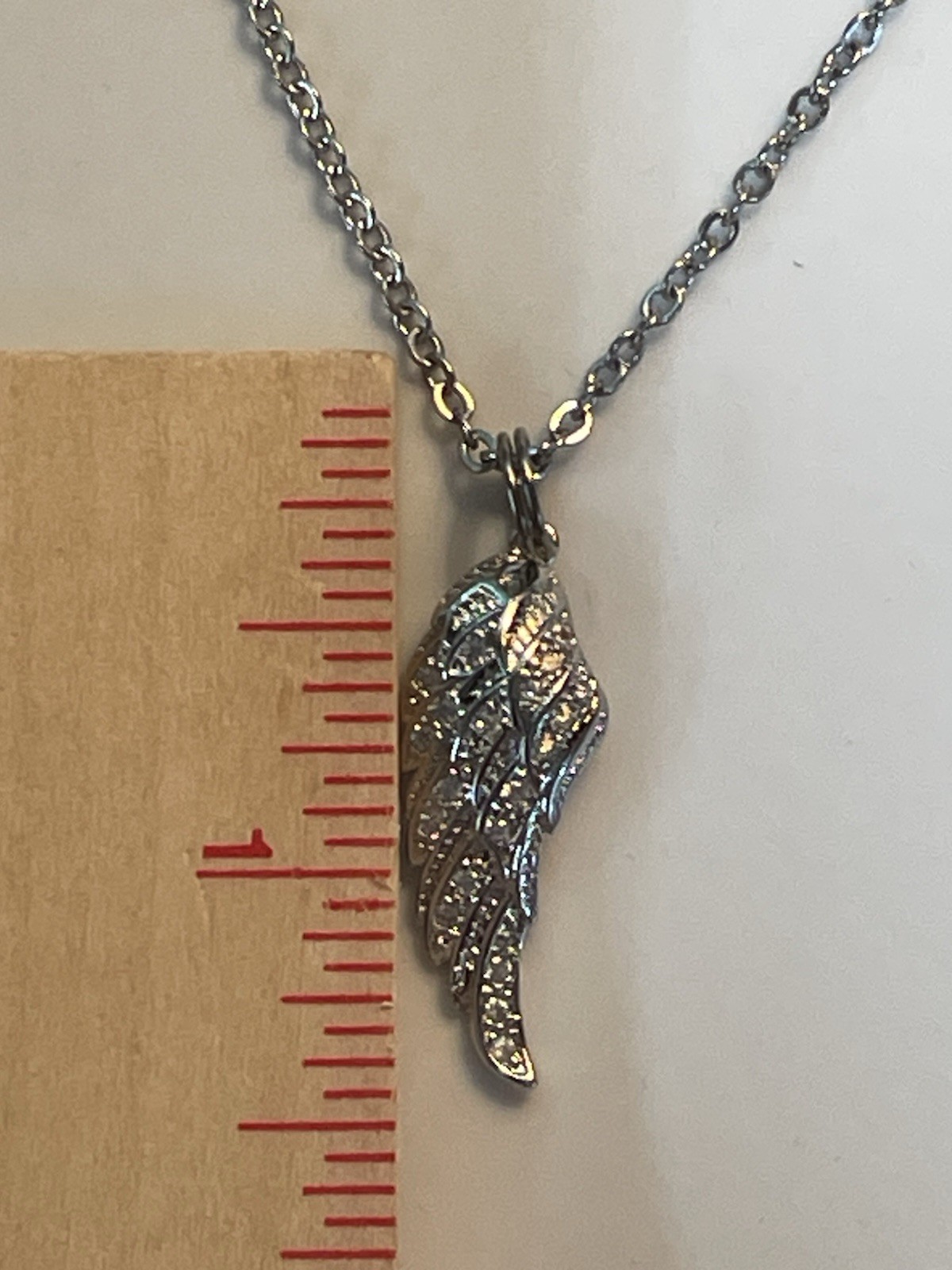 Angel Wings Necklace Earring Set 18” Stainless Silver Stones Statement NEW
