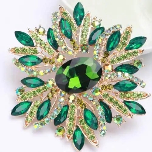 Vintage Style Large Sparkly Purple Flower Brooch Pin with Gemstones