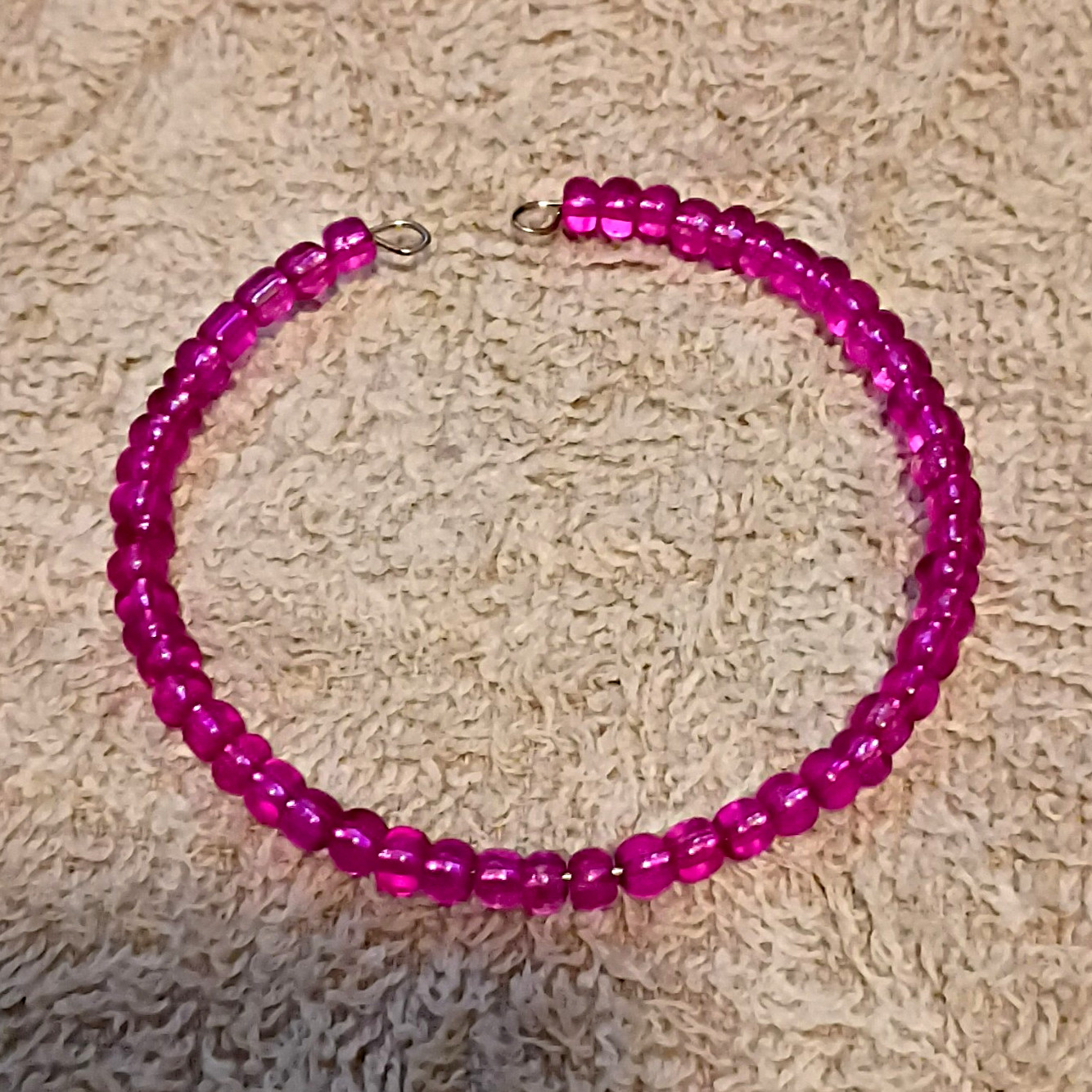 Pink Beaded Bracelet Glass Round Beads Ball/Bead Chain Hook Closure