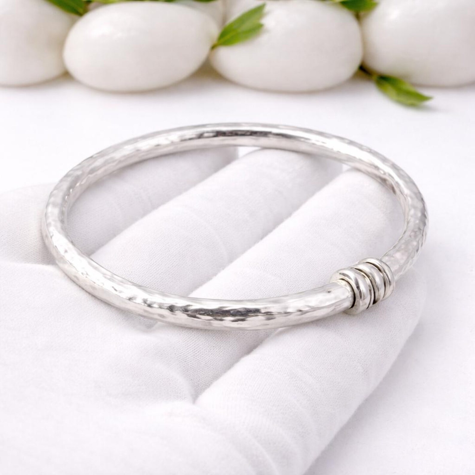 Hammered Wide Bangle For Women 925 Solid Thick Heavy Sterling Silver Bangle