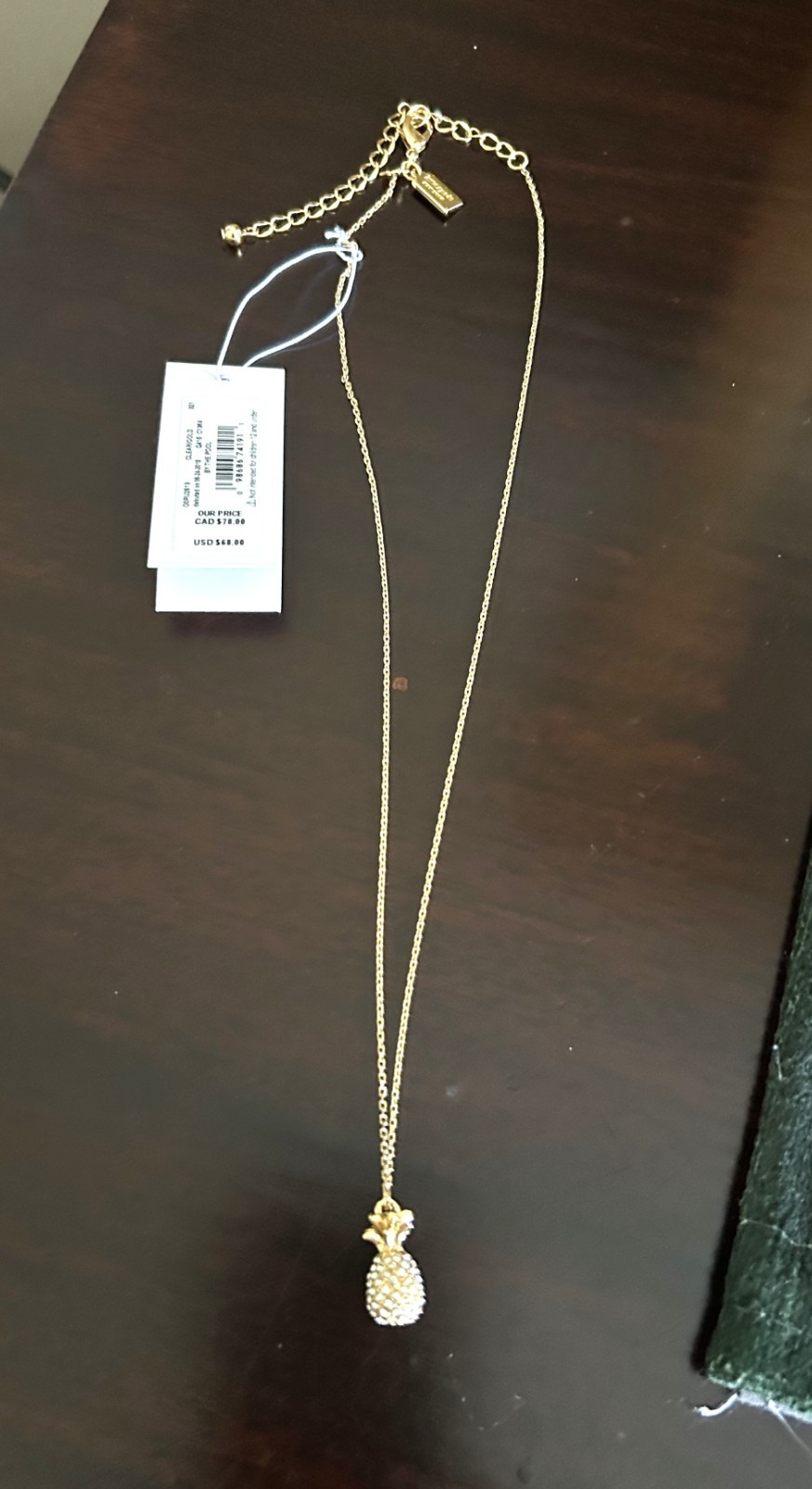 Kate Spade By the Pool Pineapple Gold Chain Crystal Necklace NWT