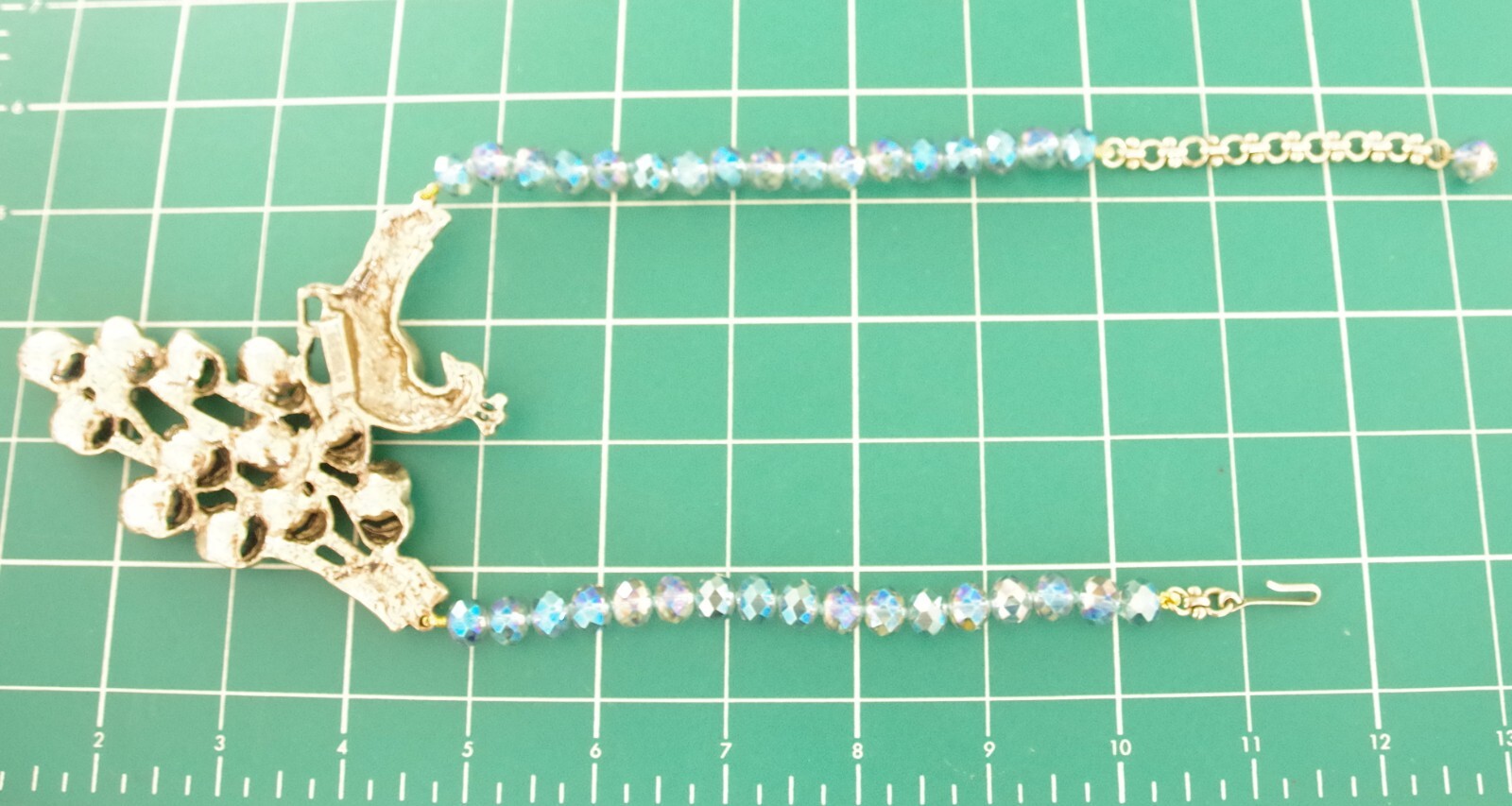 NWOT DESIGNER STYLE PEACOCK RHINESTONE PEACOCK BIRD AB CRYSTAL BEAD NECKLACE