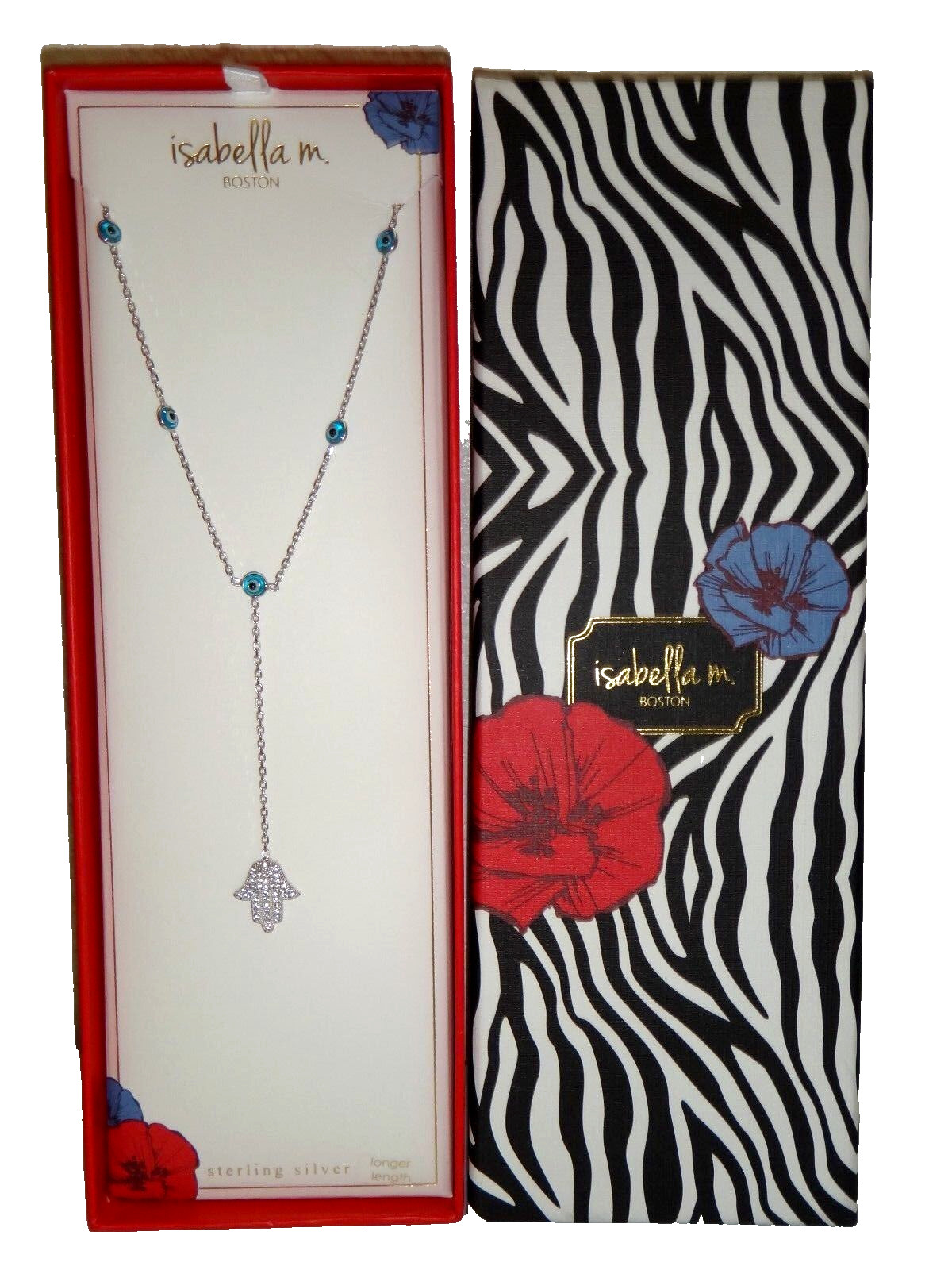 ISABELLA M Womens 925 Sterling Silver EVIL EYE HAMSA HAND Necklace MADE in ITALY