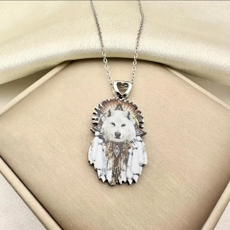 Jewelry Native American White Wolf Wolves Nature Pendant Necklace