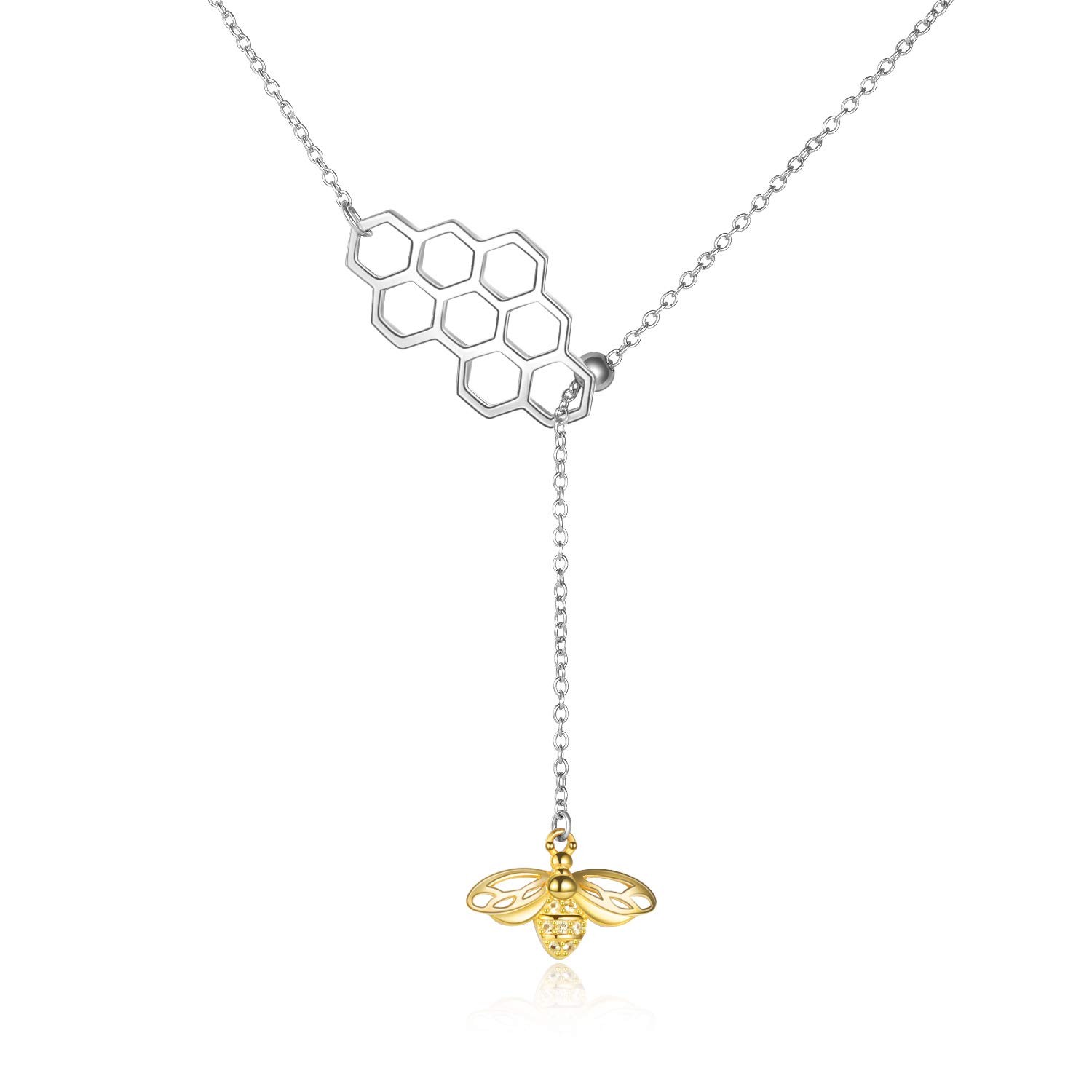 Sterling Silver Gold Plated Bee YNecklace, Honeycomb & Bumble Bee Gift for Her
