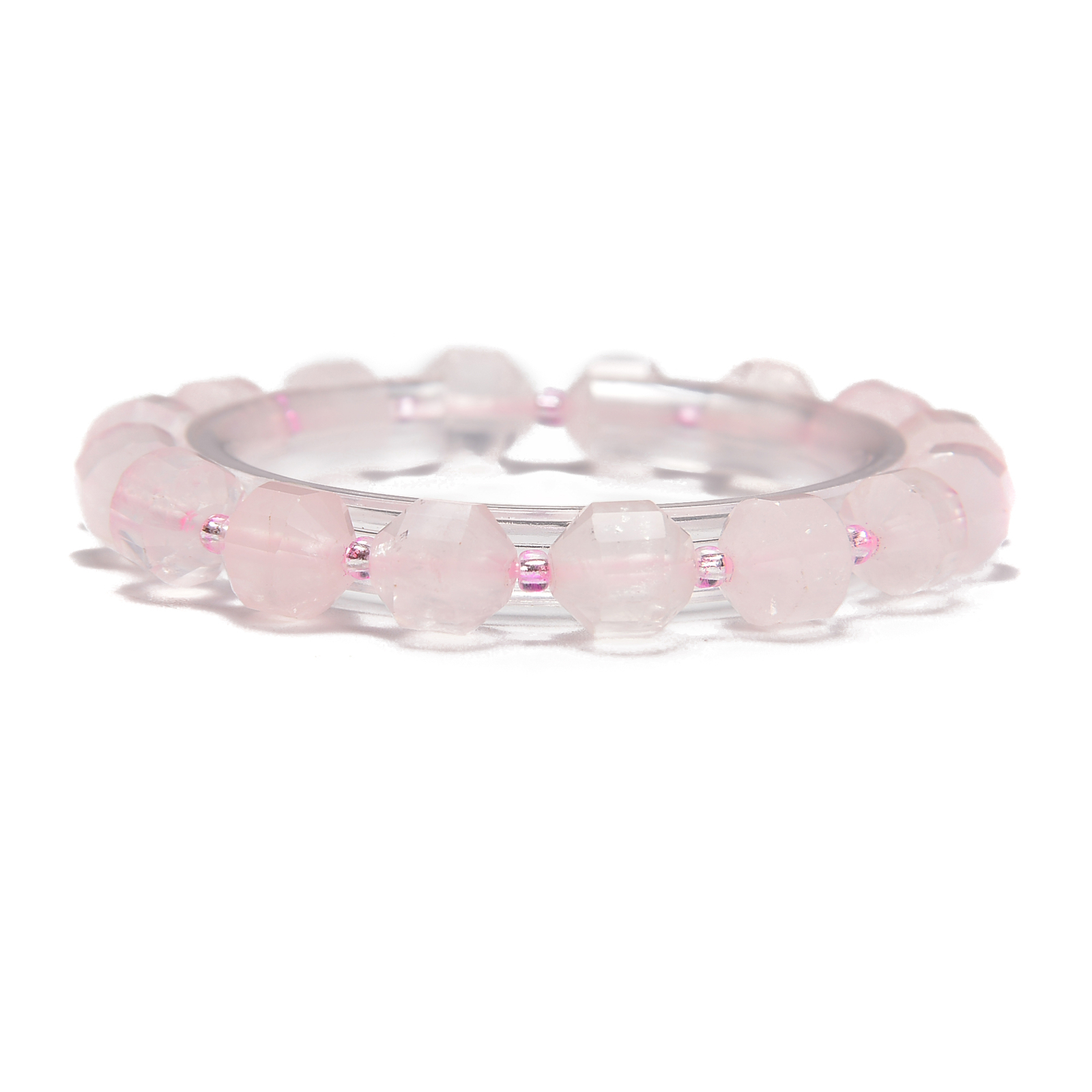 Rose Quartz Prism Cut Double Point Bracelet Beads Size 8mm 10mm 7.5” Length