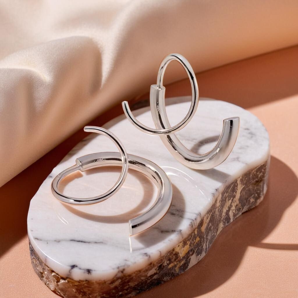 Twisted Design Silver Hoop Earrings Casual Everyday Chic Jewellery Gift For Girl