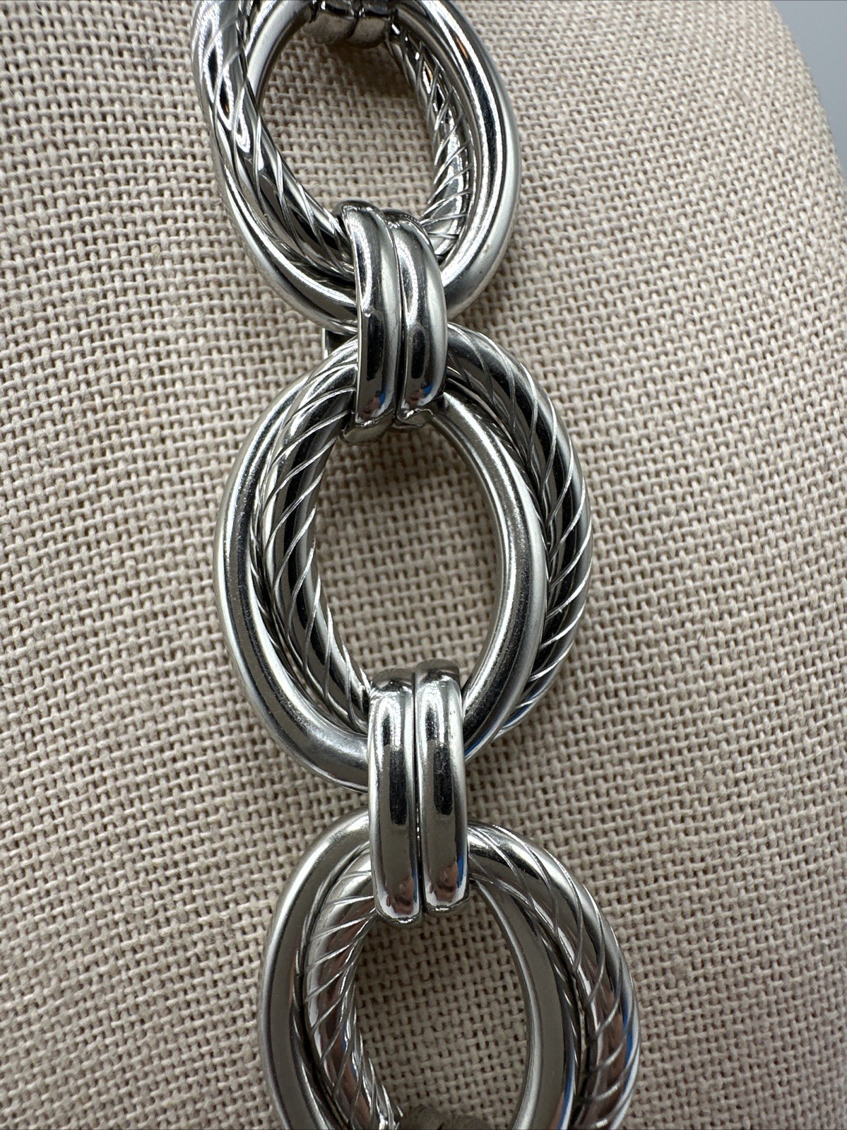 Chunky Signed Fashion Double Ring Link Stainless Steel Necklace Adjustable.