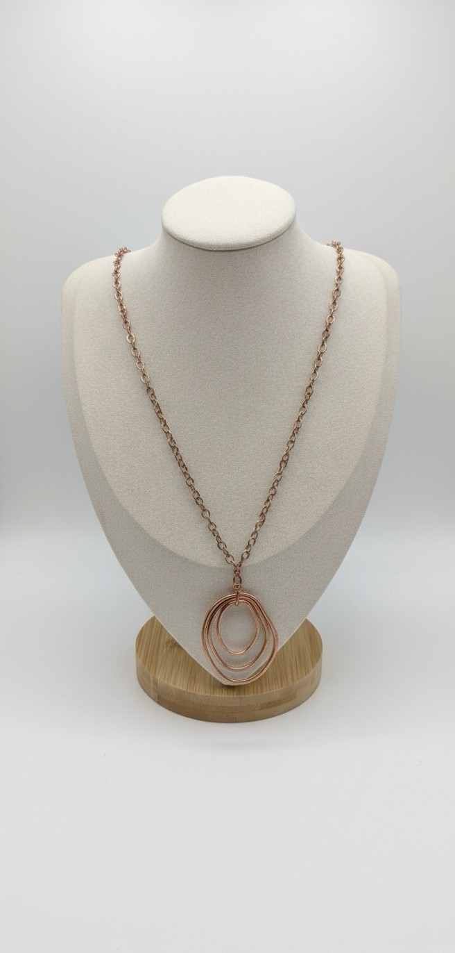 Paparazzi Already Aglow Copper Necklace Abstract Oval Pendant Extra Long Chain