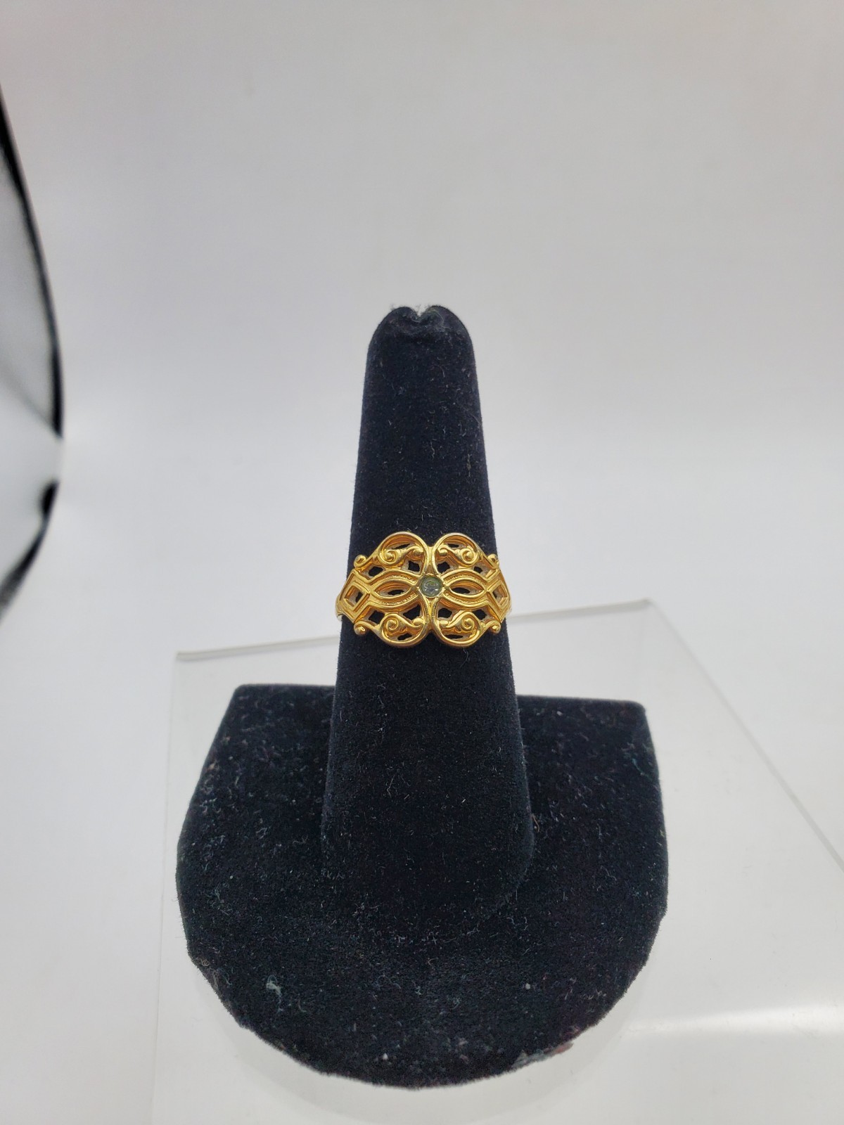 Vtg AVON 70’s Victorian Revival Filigree Ring Sz 7.75 Rhinestone Center