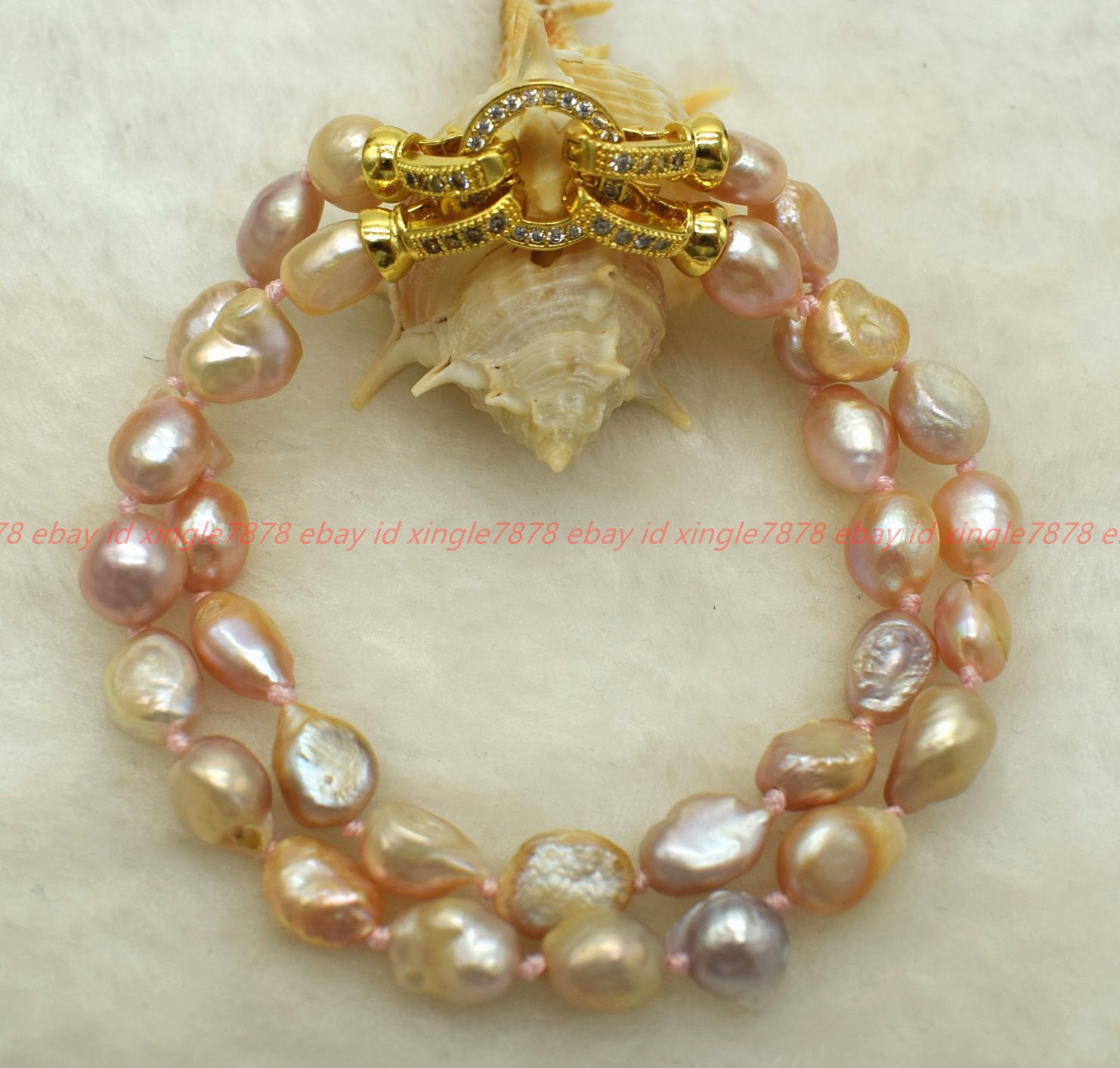 Charming Natural 2 Row 7-8/8-9mm Purple Baroque Pearl Beads Bracelet 7-9in