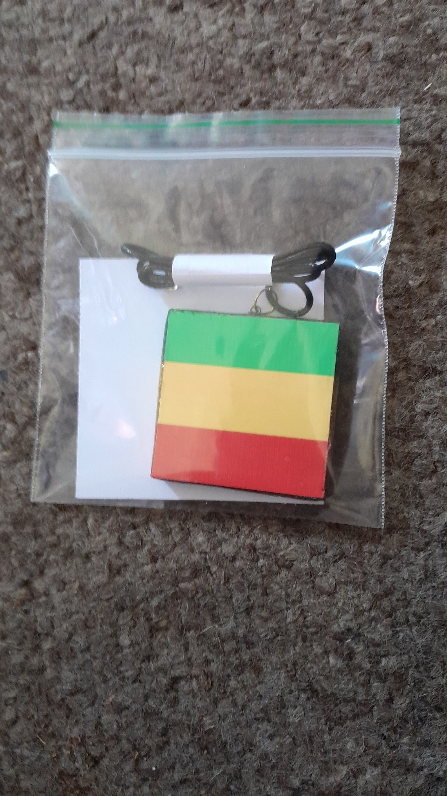 ETHIOPIA FLAG necklace / design 02 SQUARE size 4cm X 4cm approx FAST UK DELIVERY