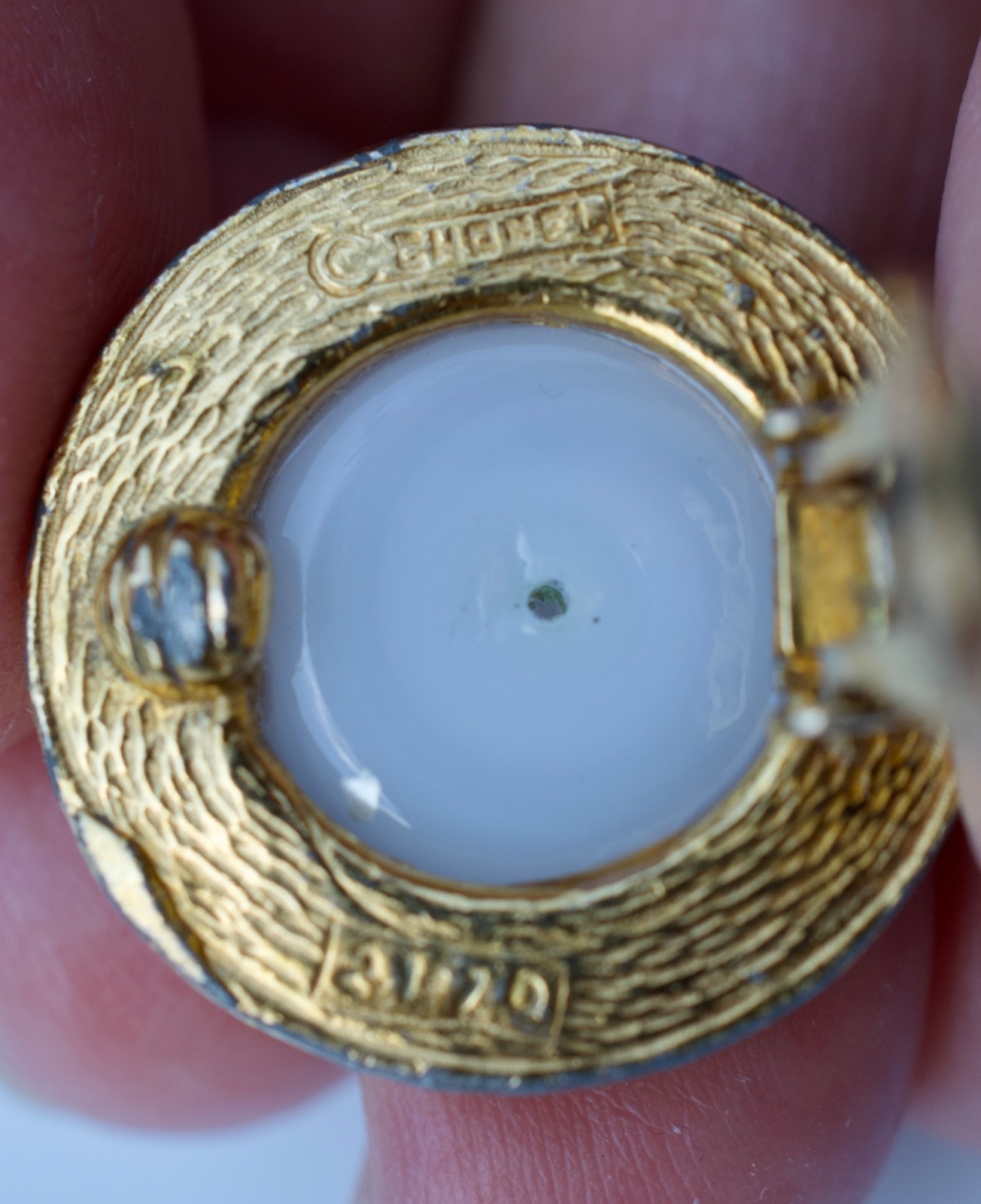 Chanel Snake White Glass Gripoix Round Clip On Earrings Vintage 1980’s / 1 inch