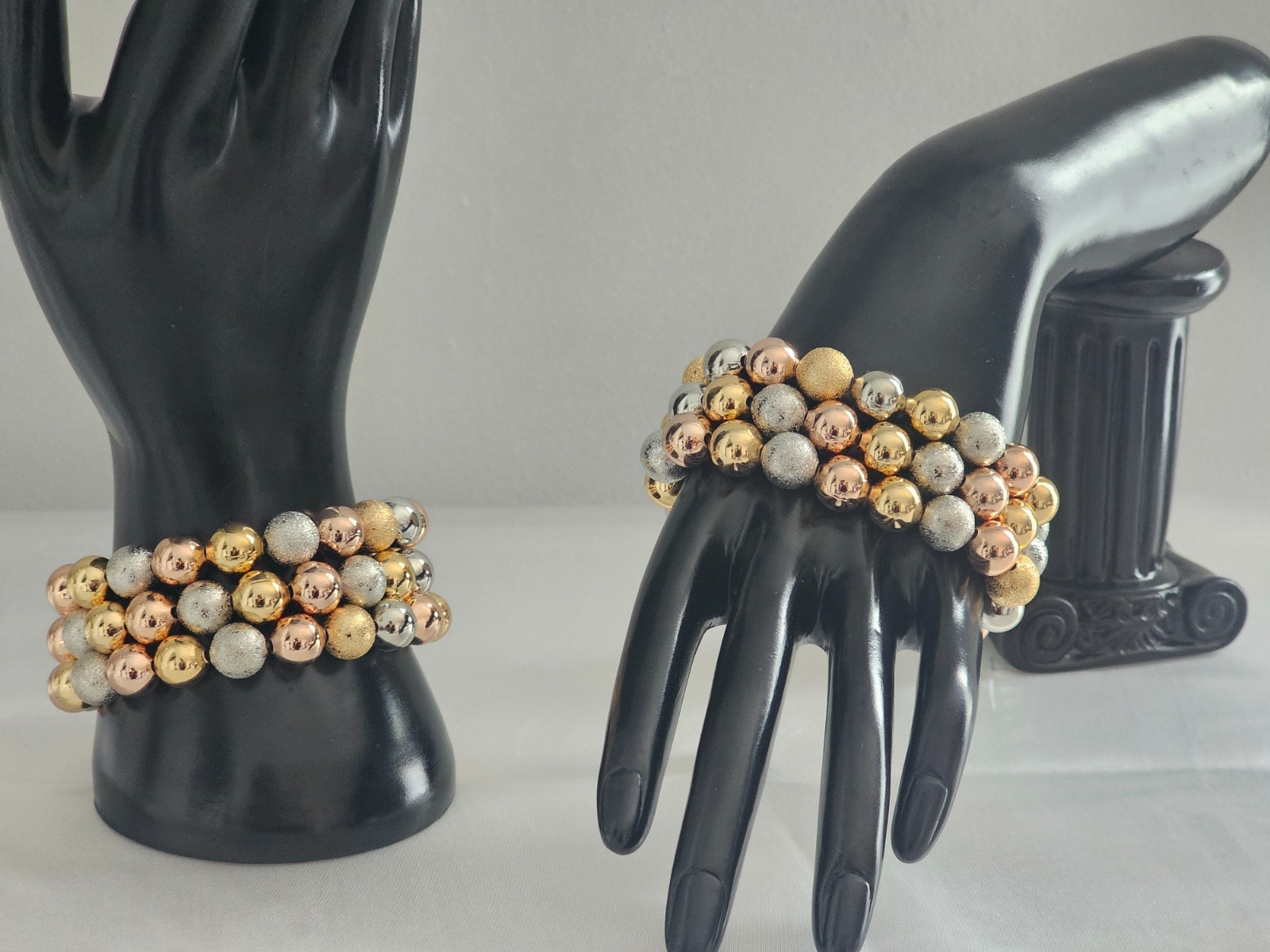 Women Men Unisex Three Toned Gold Silver Bronze Elastic Bracelets