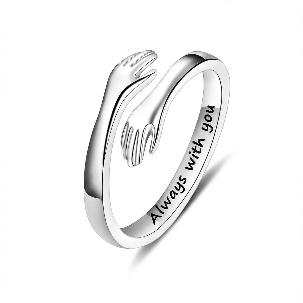 Adjustable Engraved Open Band Hug Ring for Women Jewelry Birthday Gift
