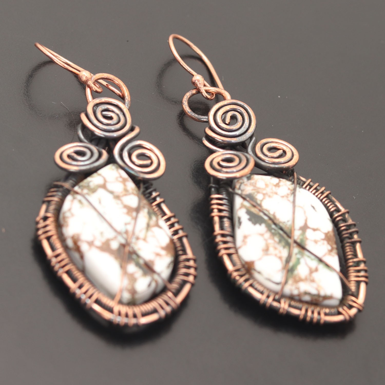 Turquoise Gemstone Copper Wire Wrapped Handmade Earring Jewelry Gift For Wife