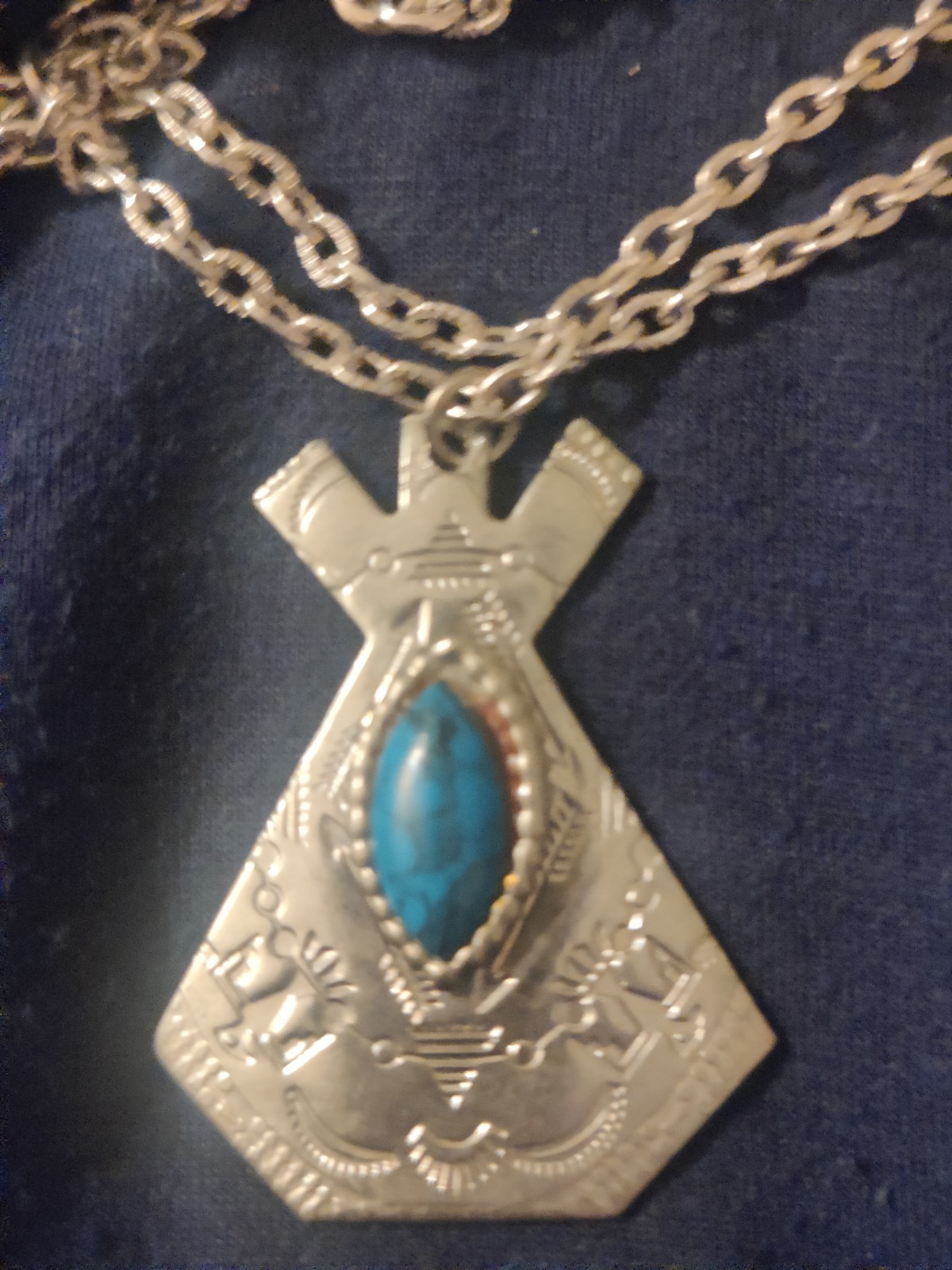 Genuine Native turquoise and sterling silver necklace.