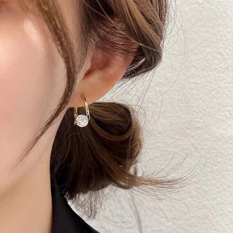 Clip On Drop Earring 2Ct Round Cut Simulated Diamond In 14k Yellow Gold Plated