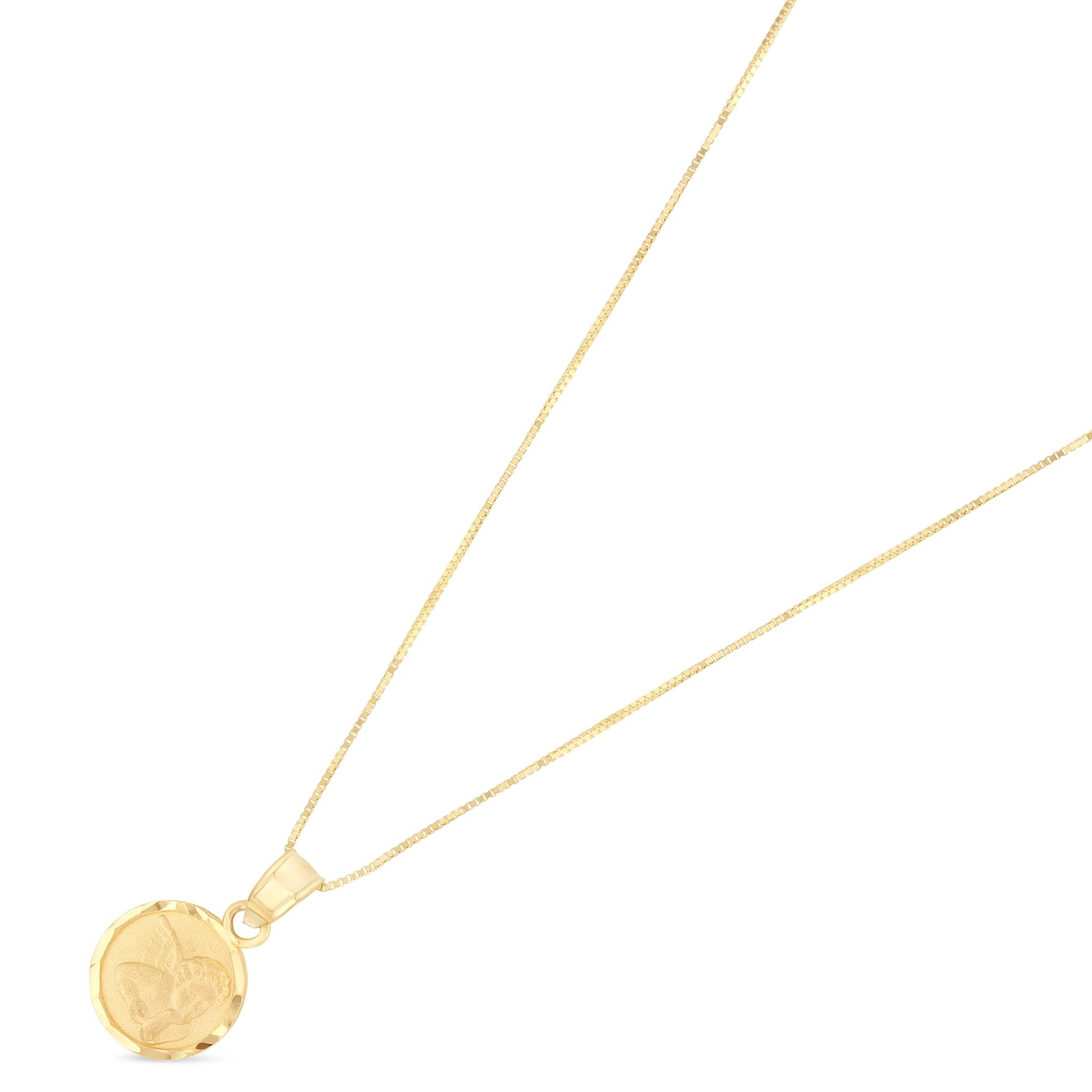 14K Yellow Gold Angel Religious Charm Pendant with 0.6mm Box Chain Necklace