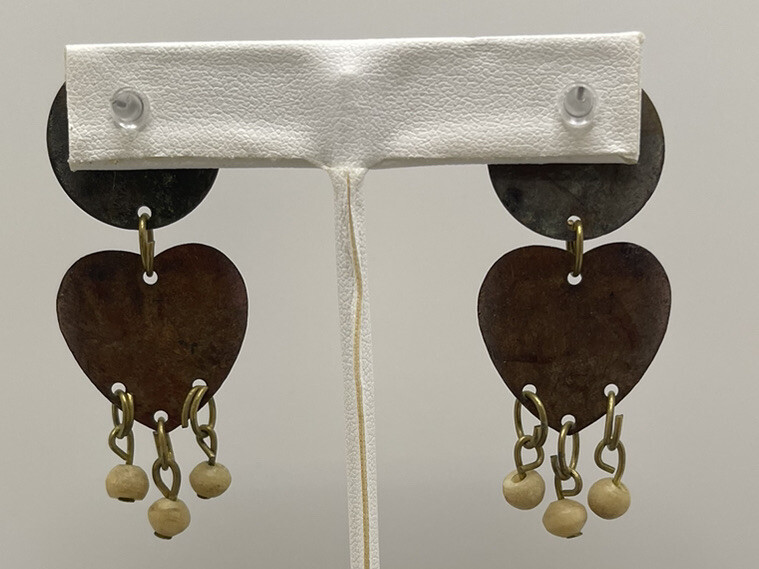 Unique Round & Heart Mental? Beaded Dangle Fashion Stud Earrings Unmarked