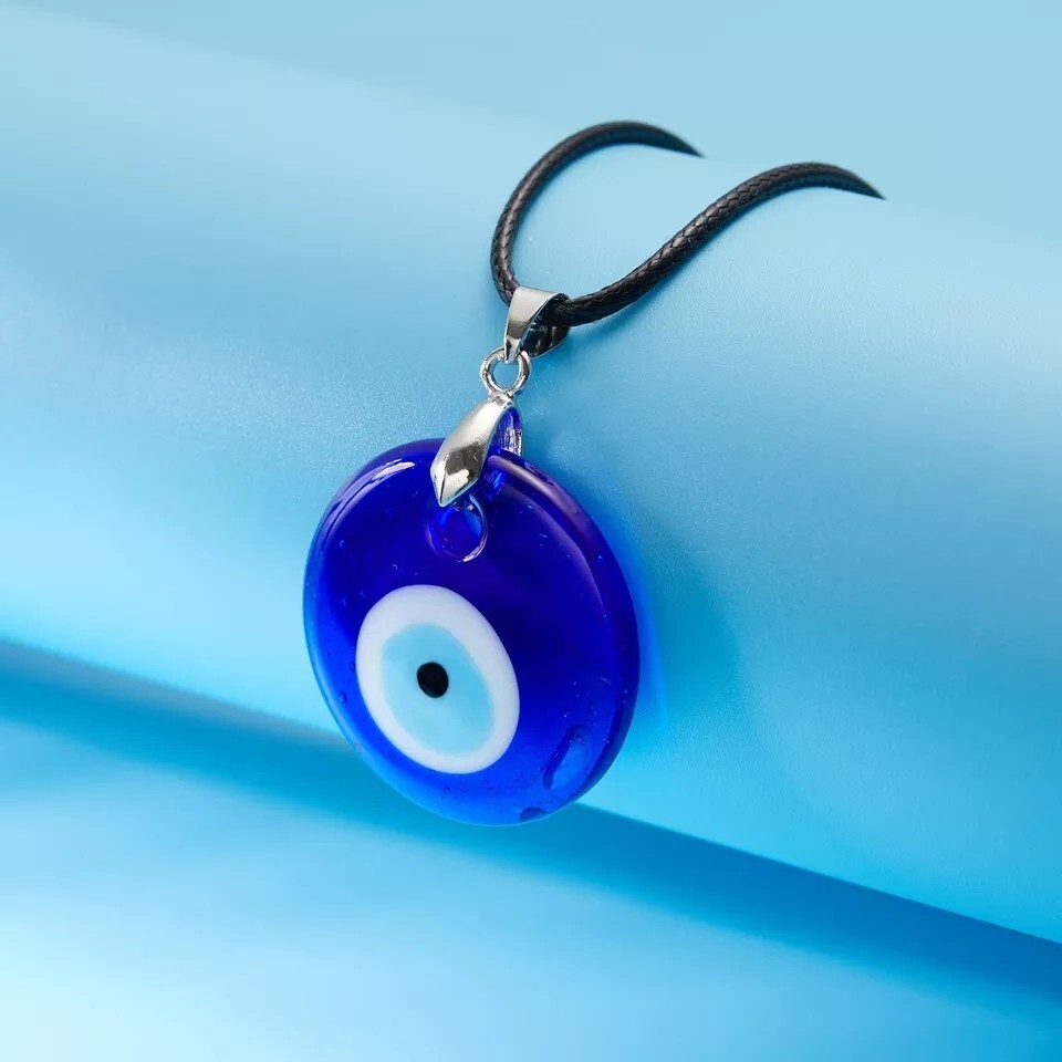 New Rope Evil Eye Charms Necklaces Unisex Blue Resin Round Pendants Evil Eye 17″
