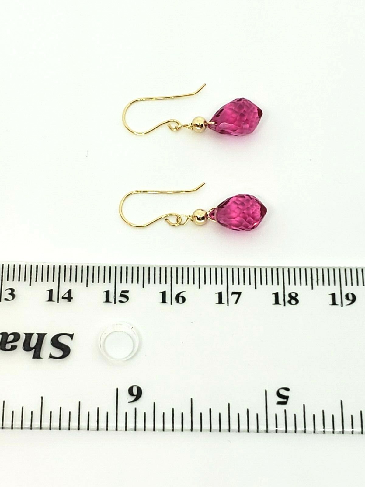 14k Yellow Gold Pink Rubellite Tourmaline Quartz Briolette Drop Dangle Earrings