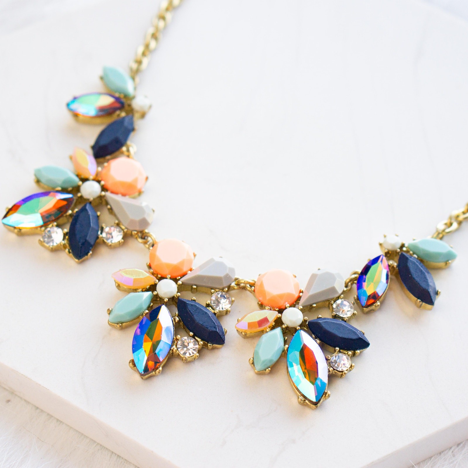 J.Crew Asymmetrical Crystal Clusters Necklace In NEON FLAM