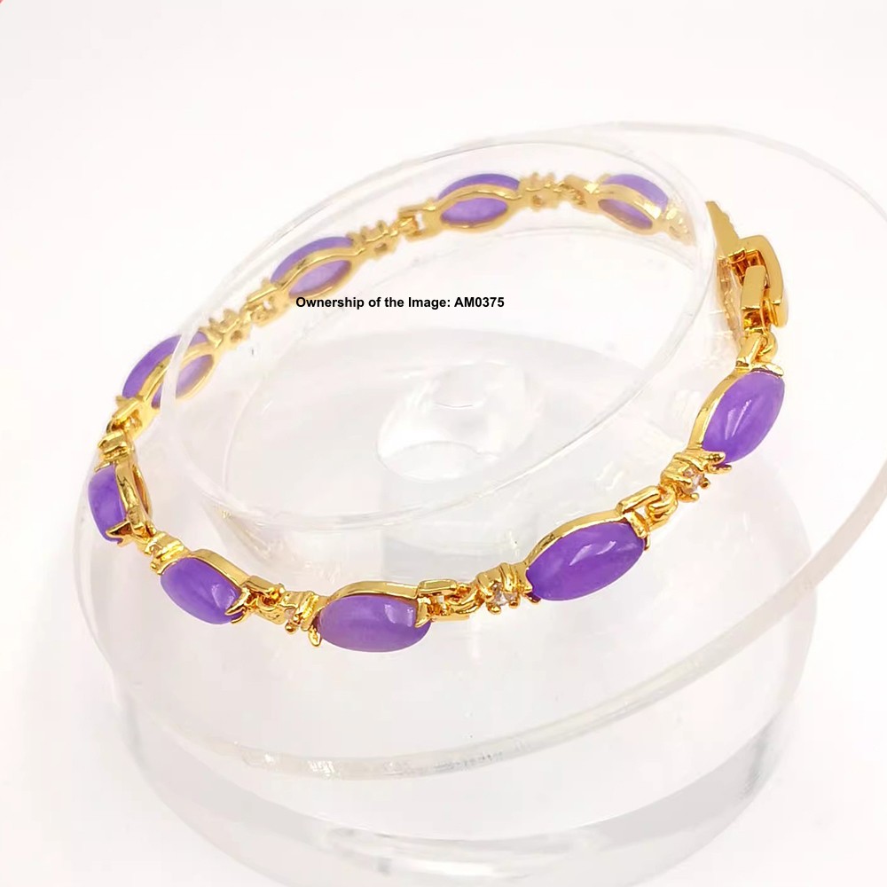 NEW Bracelet Heating Jade Yellow Plated Oval Purple Jade Bracelet Women 7.10INCH
