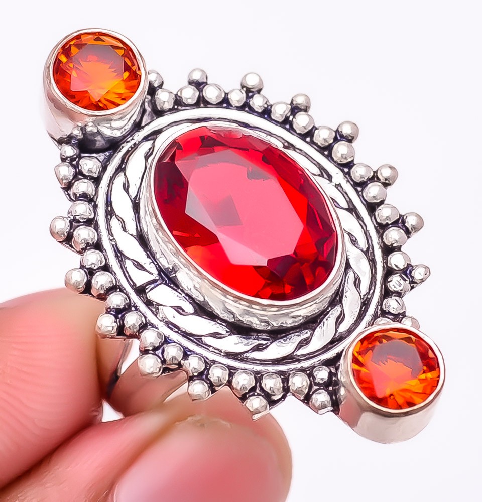 Mozambique Garnet Gemstone 925 Silver Plated Jewelry Ring s.7.5 T2787