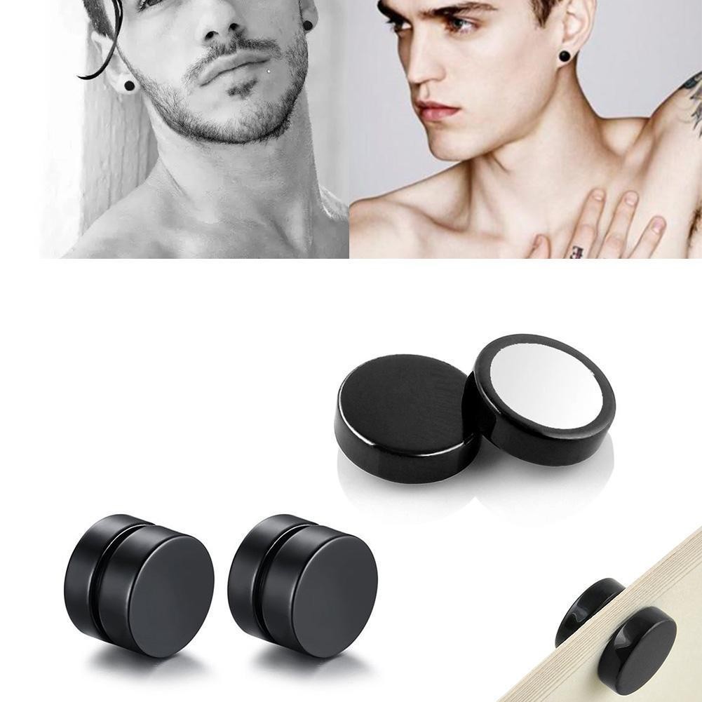 1 Pair Mens Women Non Piercing Ear Stud Clip On Round Magnetic Earrings Black US