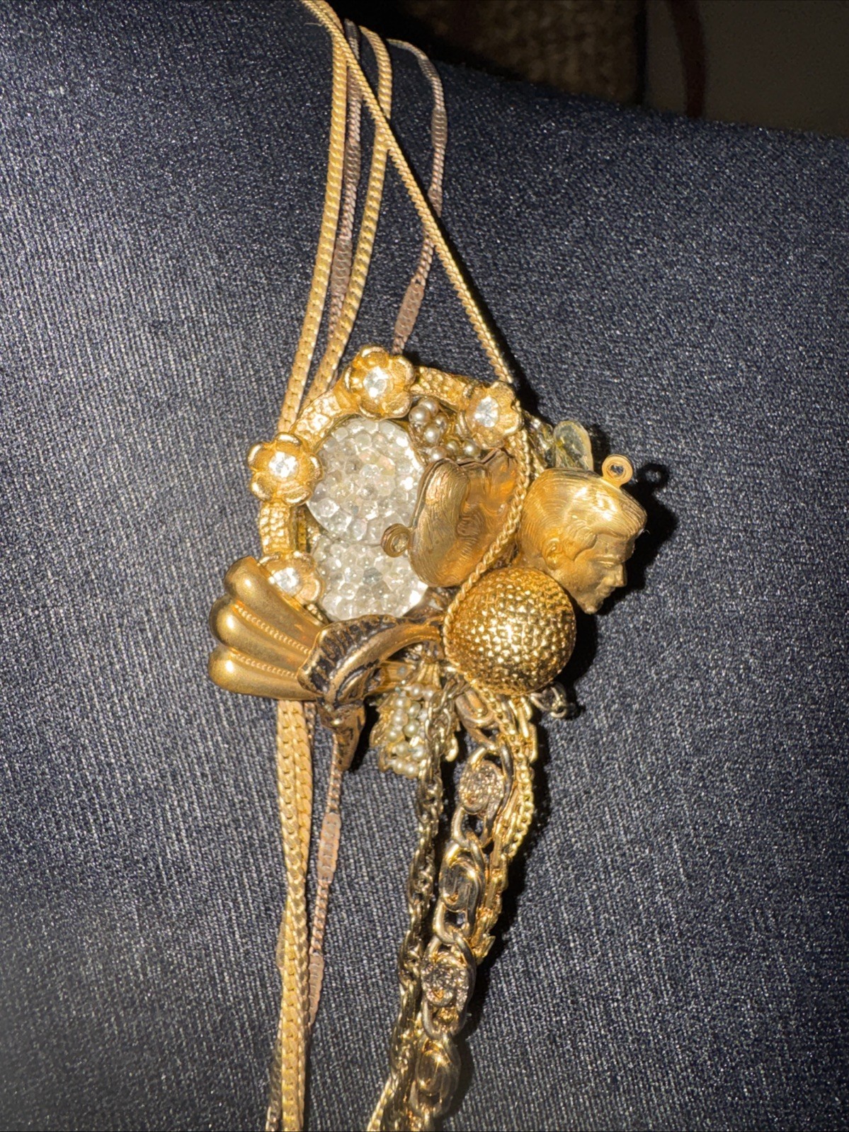 John Wind-Hilary Jay MAXIMAL ART Mixed Metal Clock HandCopper Pearl Brooch Chain