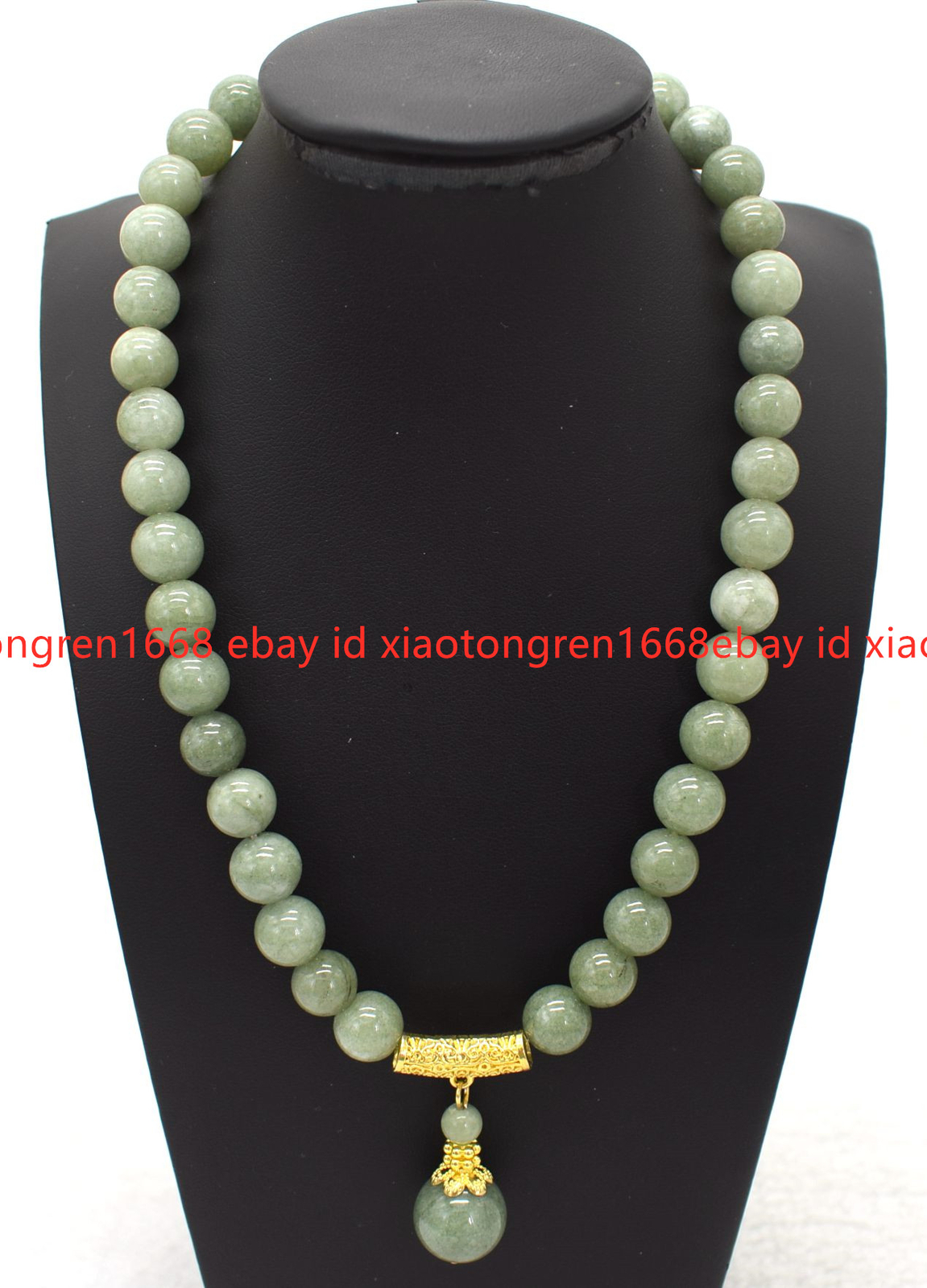 Pretty Natural 8/10mm A Green Jade Gemstone Round Beads Pendant Necklace 16-26in