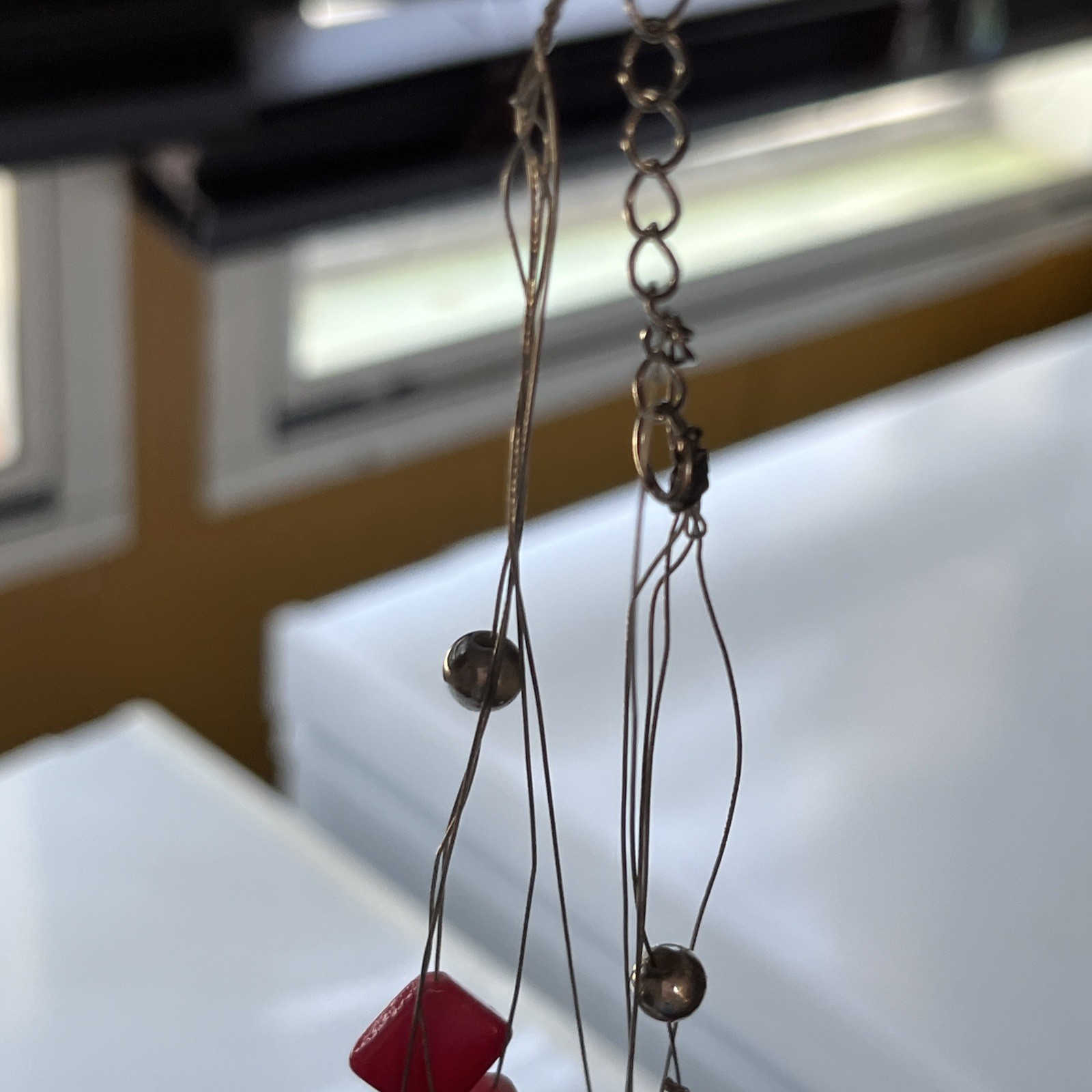 5 layers 27 inch Layered Hot Pink And Grey silver tones Beaded Necklace elegant
