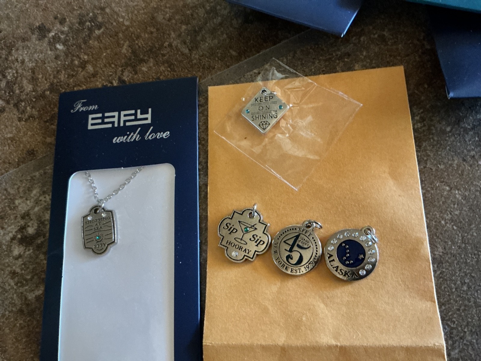 EFFY Charm Necklace From Holland America Cruise Chain With 5 Charms NEW