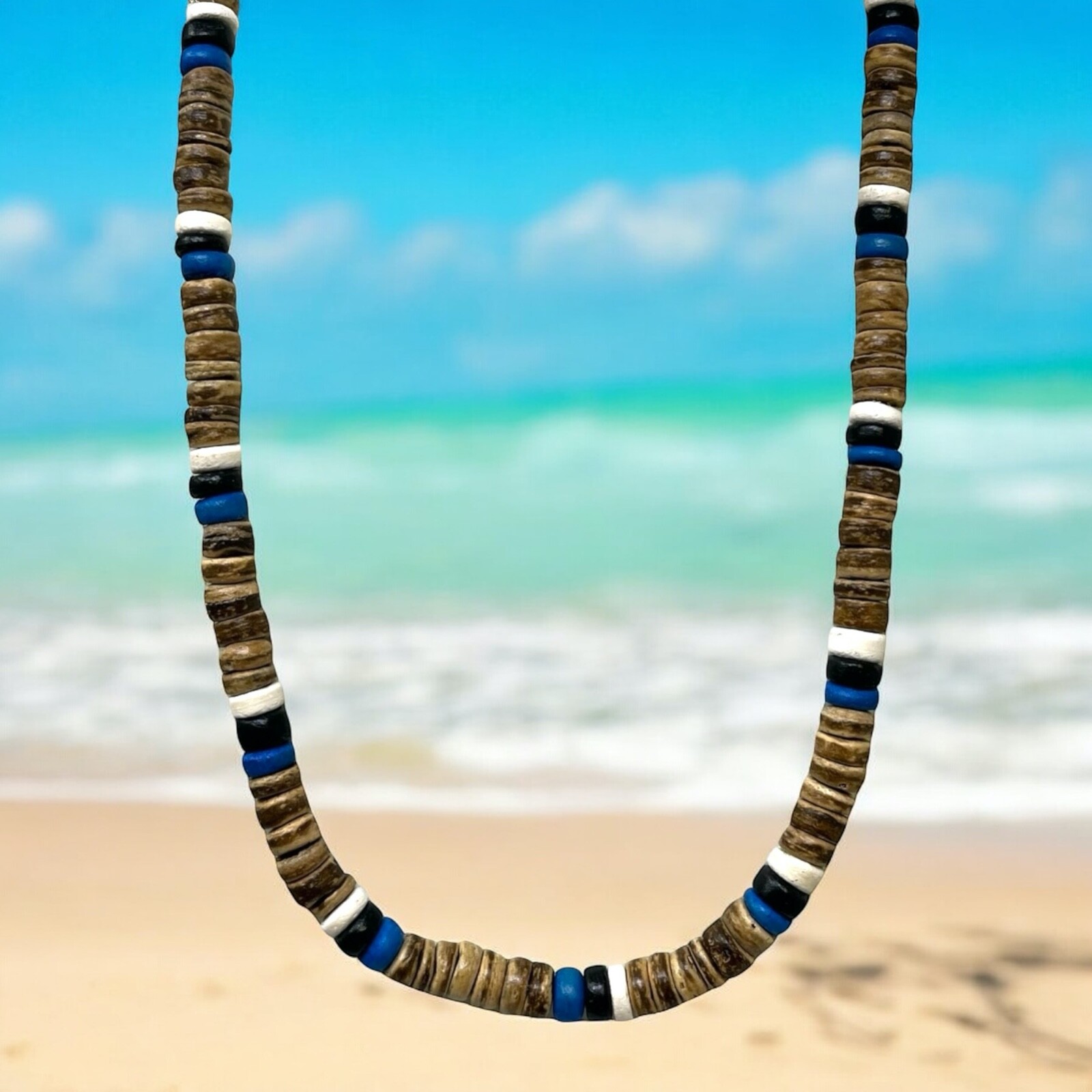 Coconut Shell Necklace – 20″, Rasta Mixed Brown Shell, Hawaiian Surfer Style