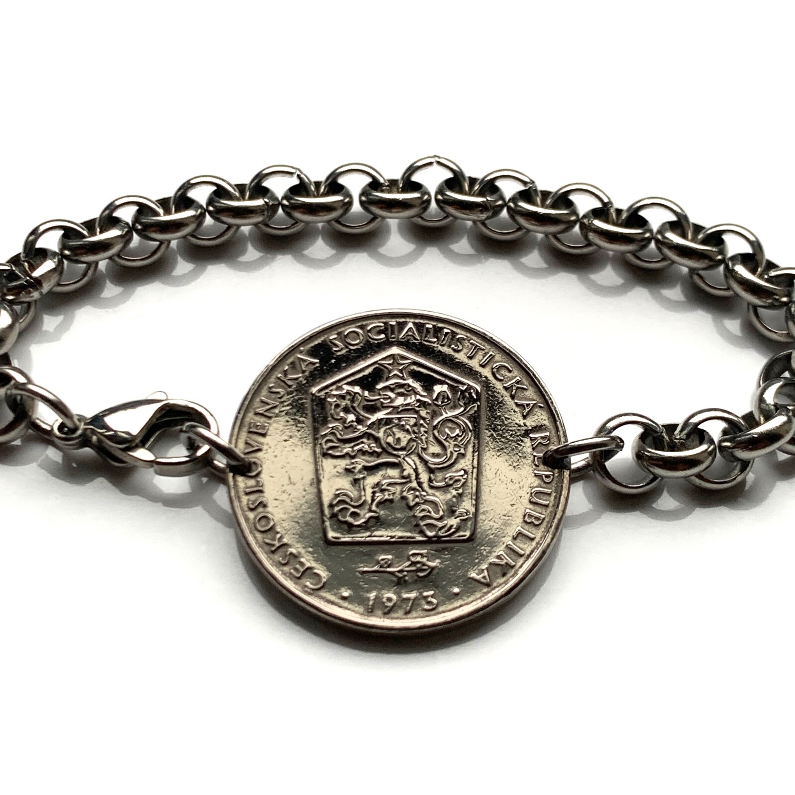 1975 Czechoslovakia 2 Koruny coin bracelet Czechia lion Prague Bohemia b000142