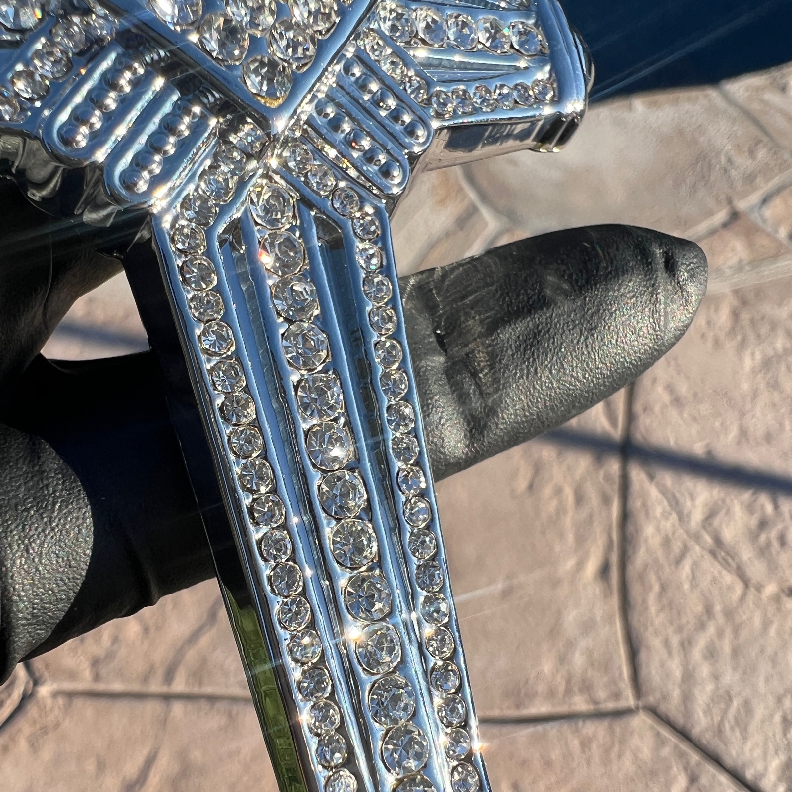 Men’s Latin Cross Hip Hop Pendant for Necklace Silver Tone Iced Bling Out CZ 5″