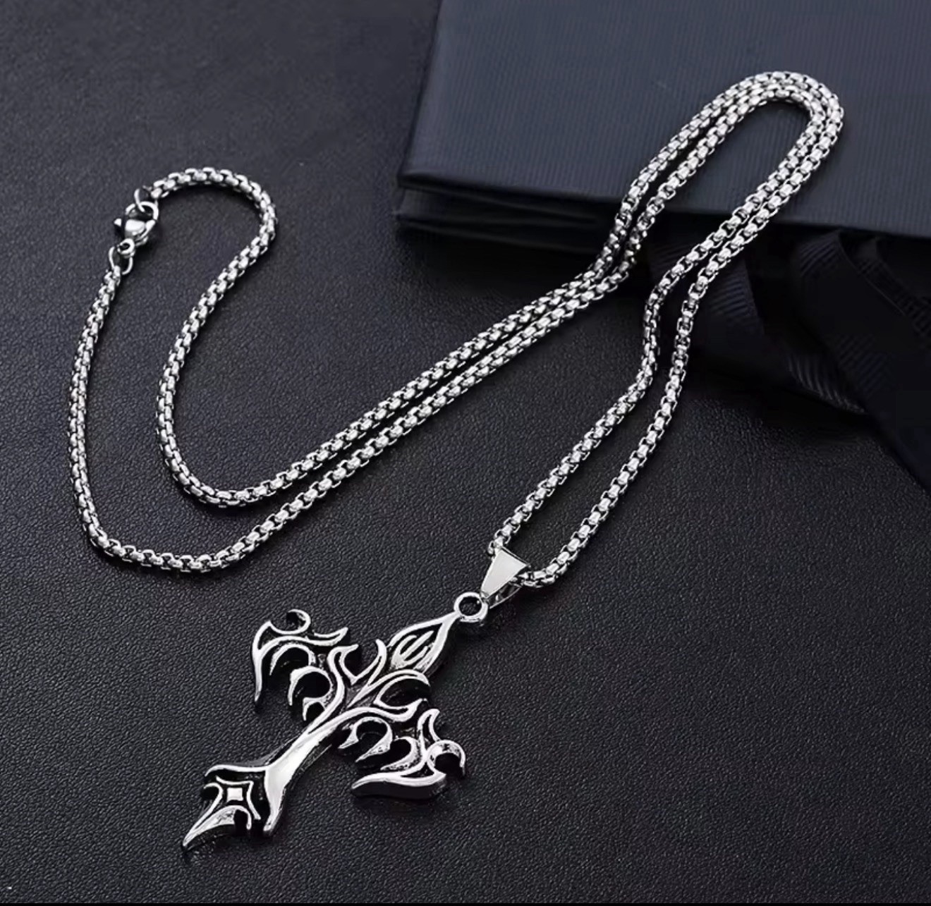 Men’s Gothic Cross Pendant Necklace Punk Biker Jewelry Stainless Steel Chain