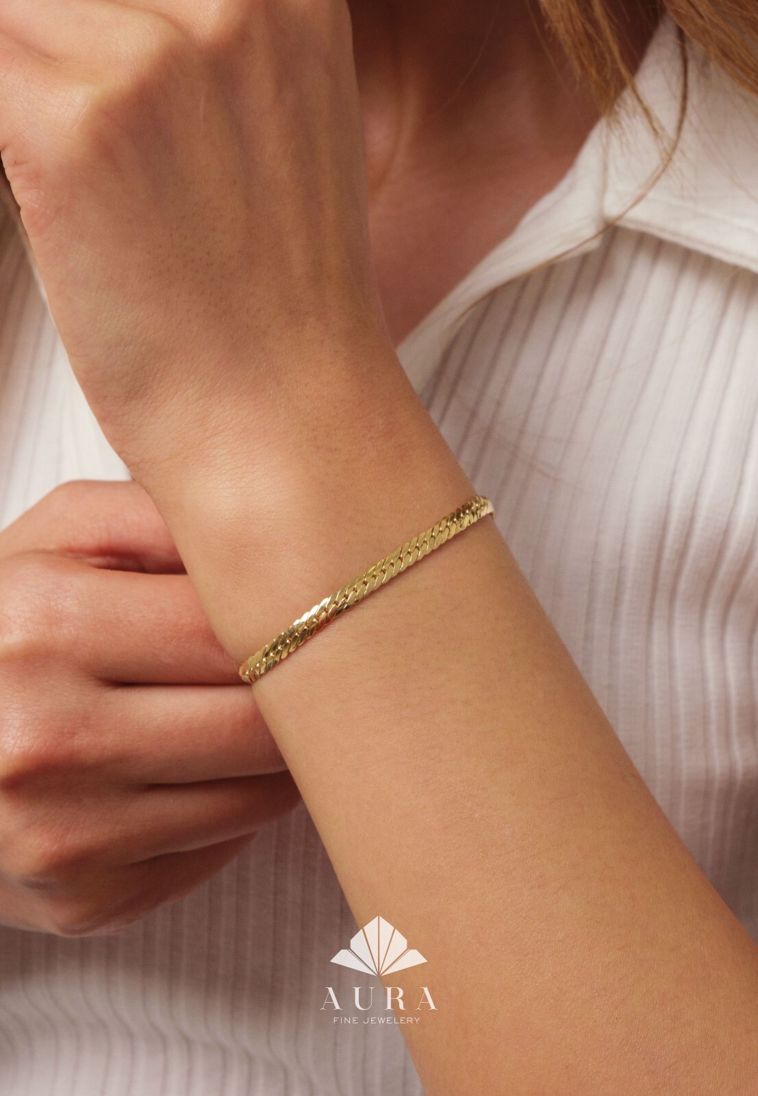 14K Gold 3.5mm Cuban Links Bracelet, Gold Curb Link Chain Miami Cuban Links