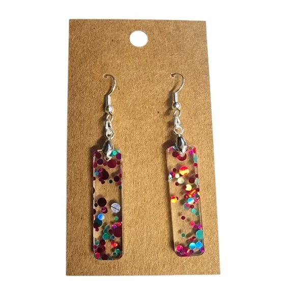 Rainbow Confetti Acrylic Drop Earrings