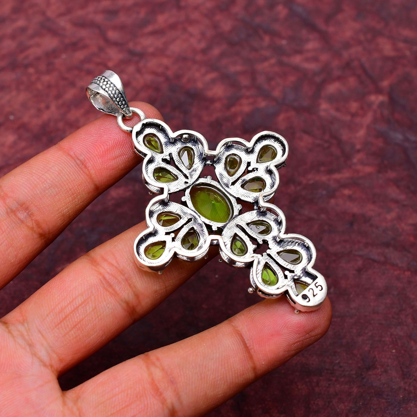 Peridot Gemstone 925 sterling silver Handmade Cross Pendant jewelry 2.75″