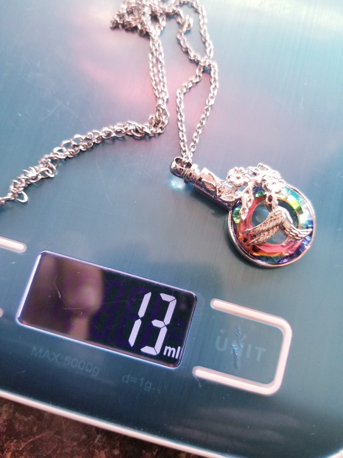 Silver Tone Urn Cremation Memorial Necklace Hummingbird Pendant for Ashes Blue